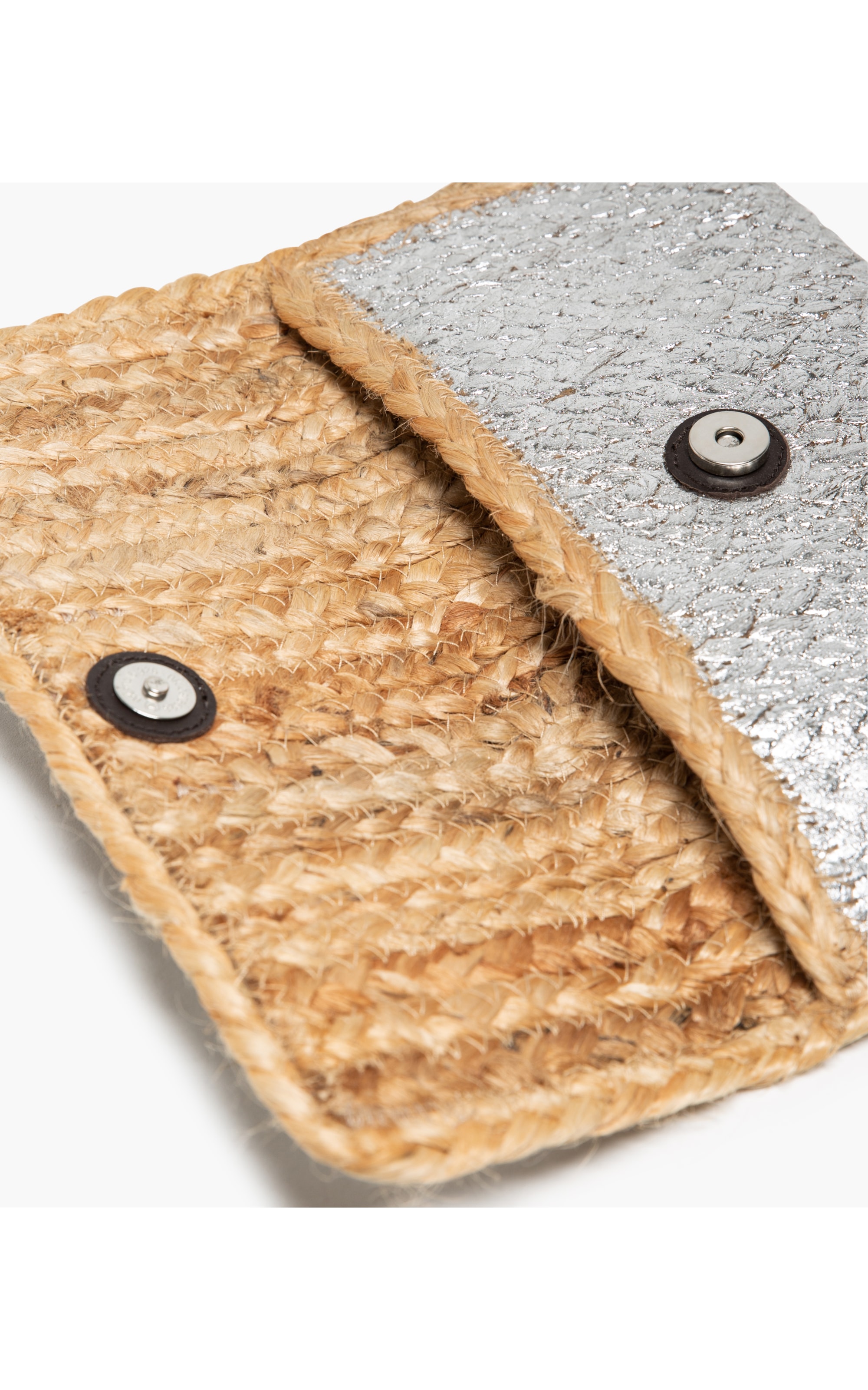 Clutch Palha Com Foil Metalizado Prata