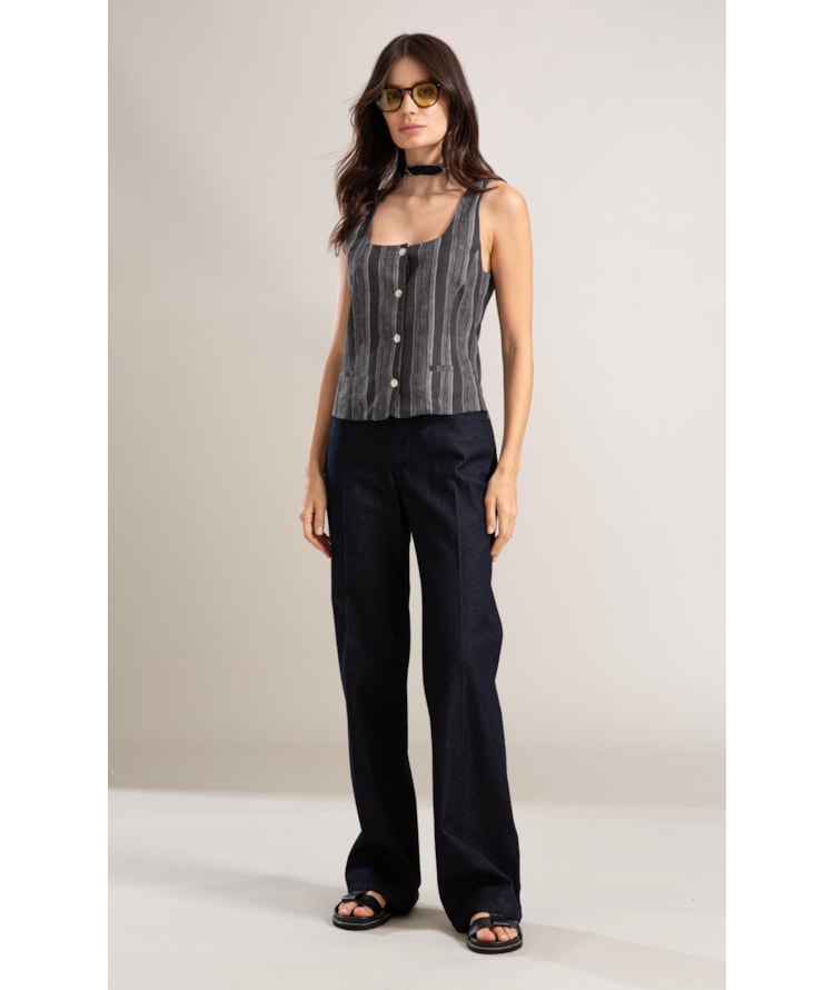 Colete Linho Gabbi Stripe Preto