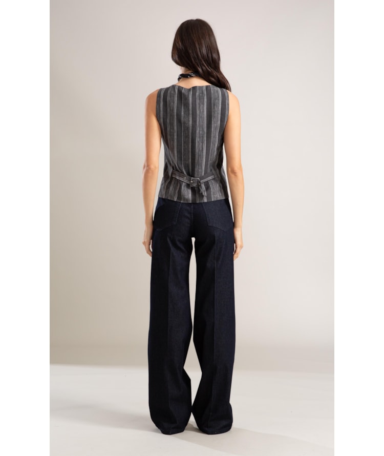 Colete Linho Gabbi Stripe Preto