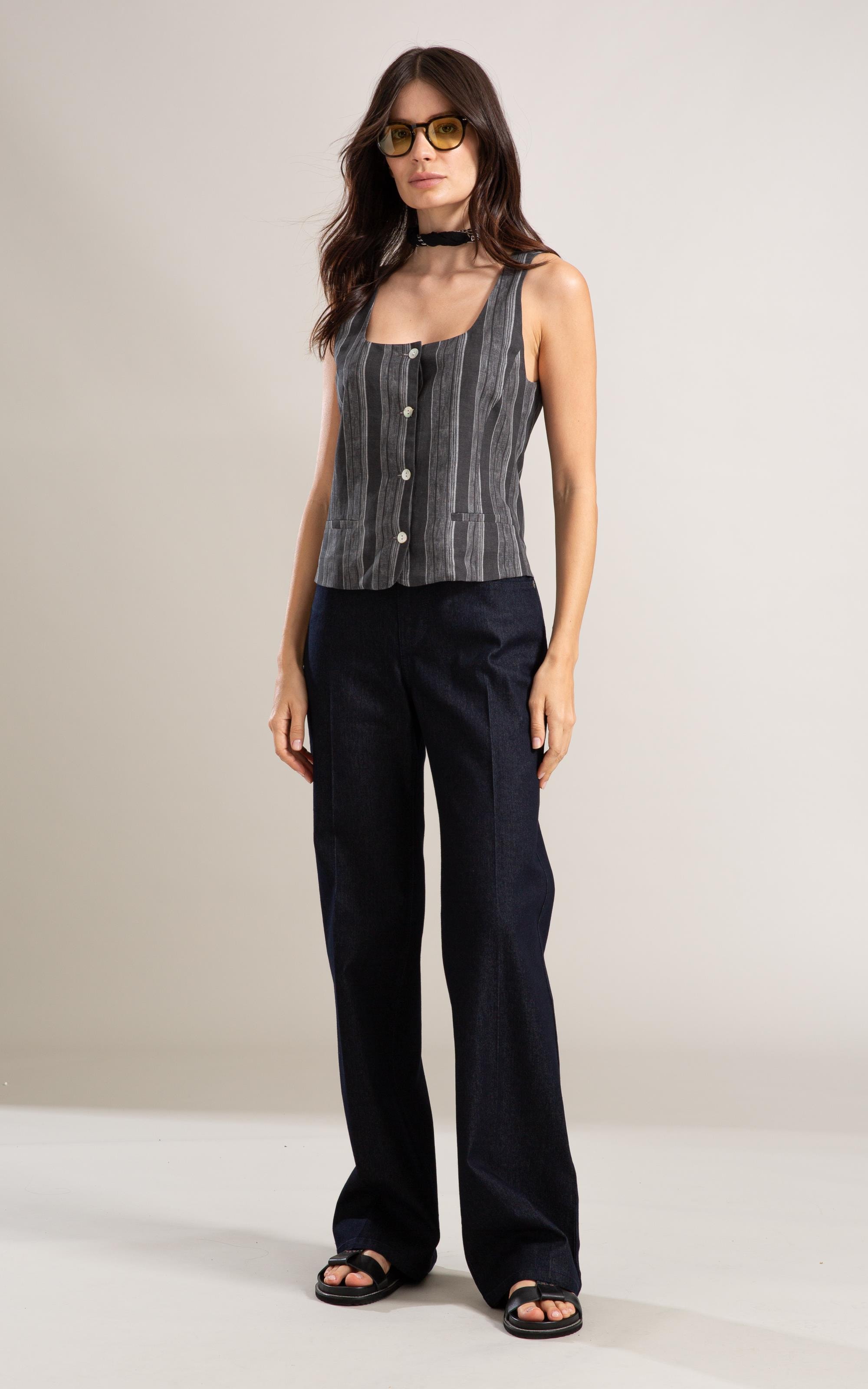 Colete Linho Gabbi Stripe Preto