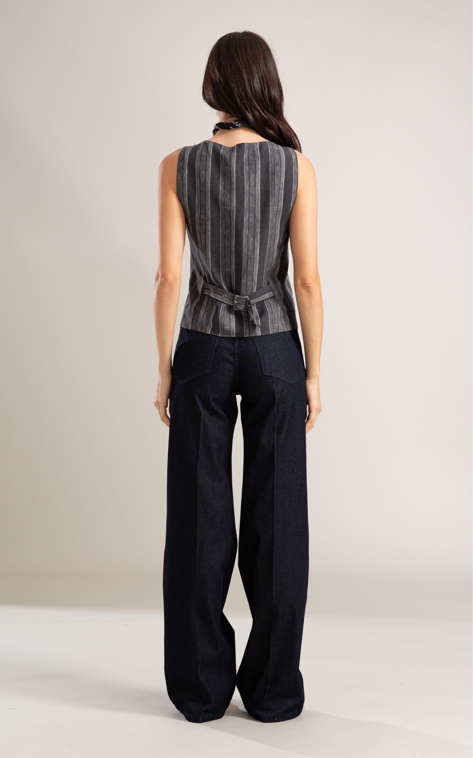 Colete Linho Gabbi Stripe Preto