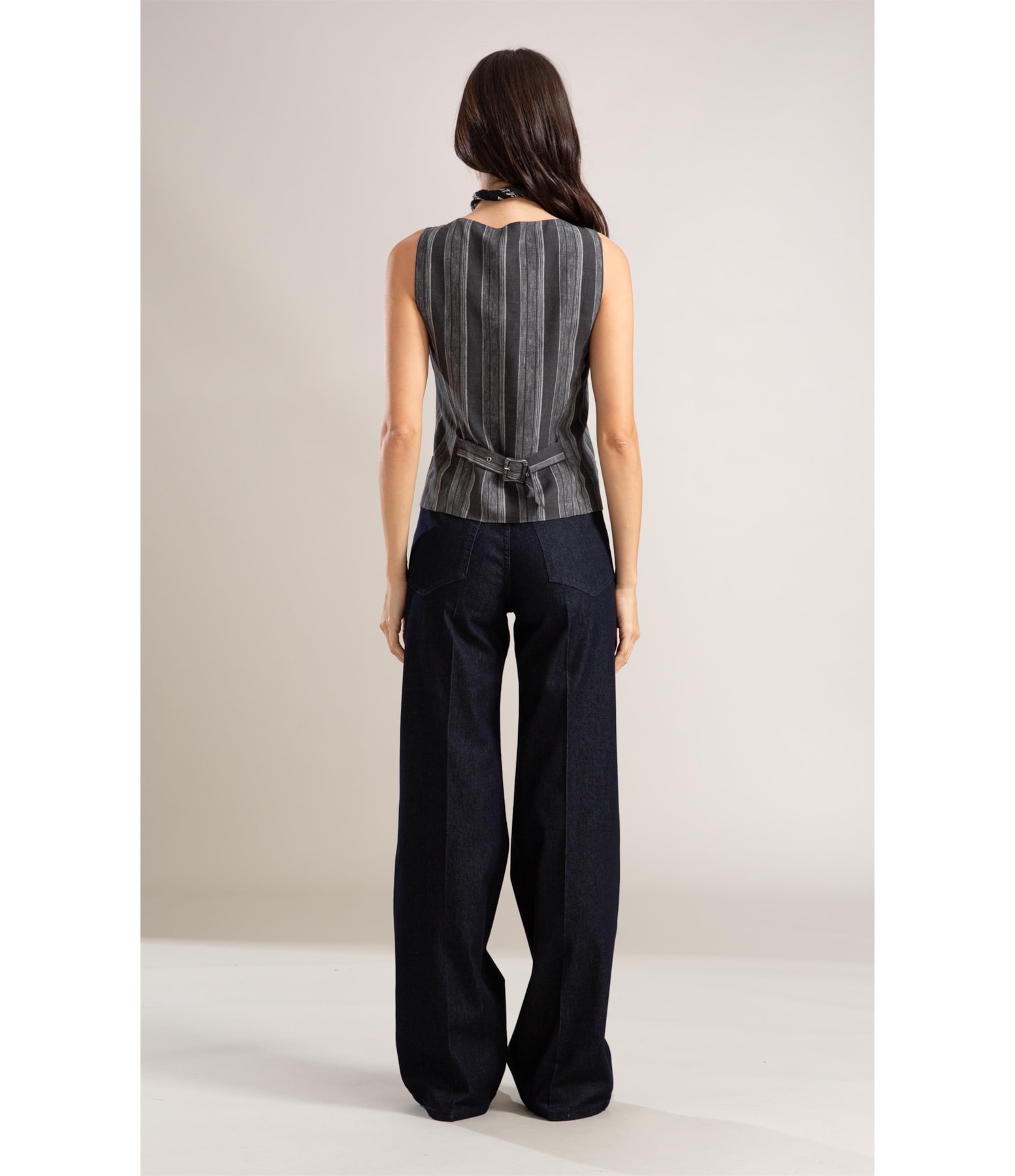 Colete Linho Gabbi Stripe Preto