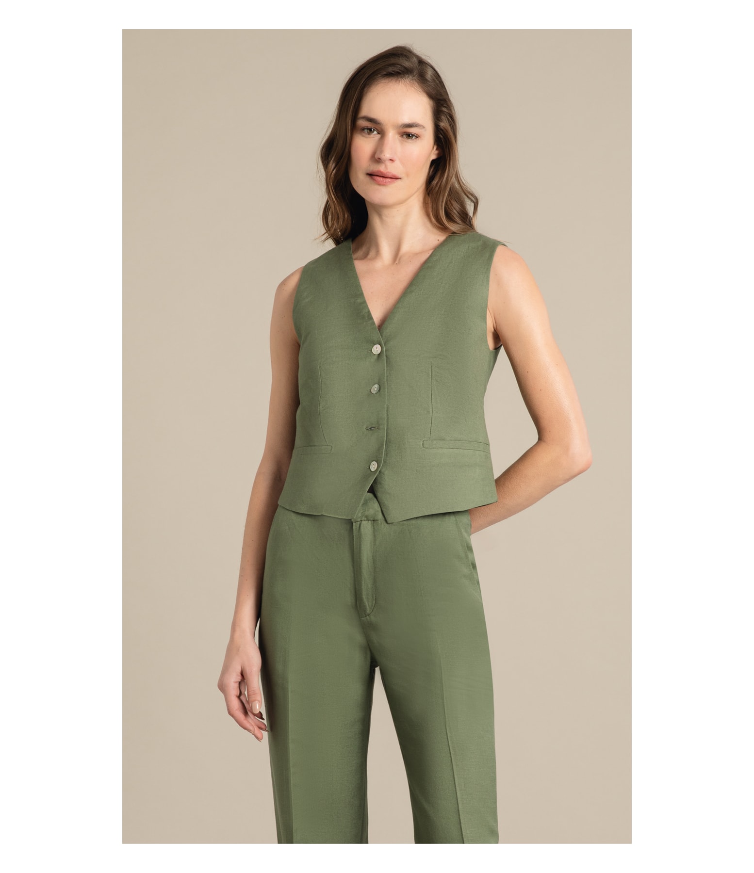 Colete Linho  Sue Verde Militar