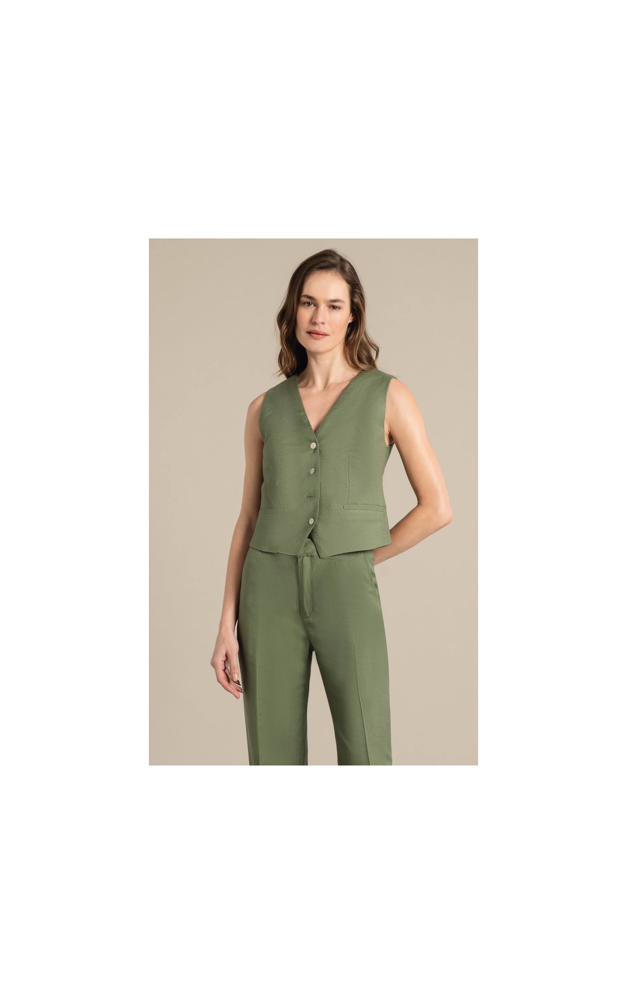 Colete Linho  Sue Verde Militar