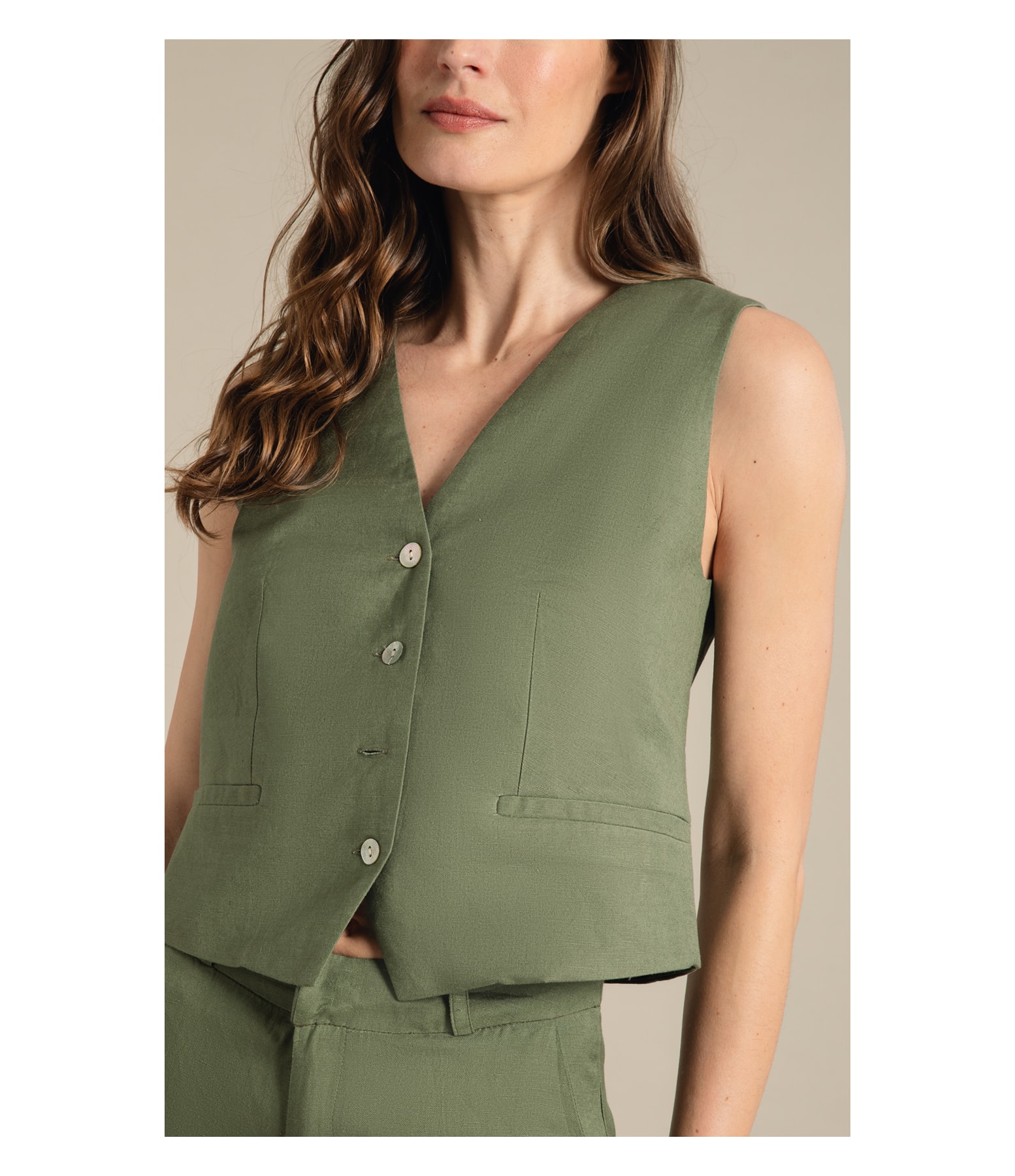 Colete Linho  Sue Verde Militar