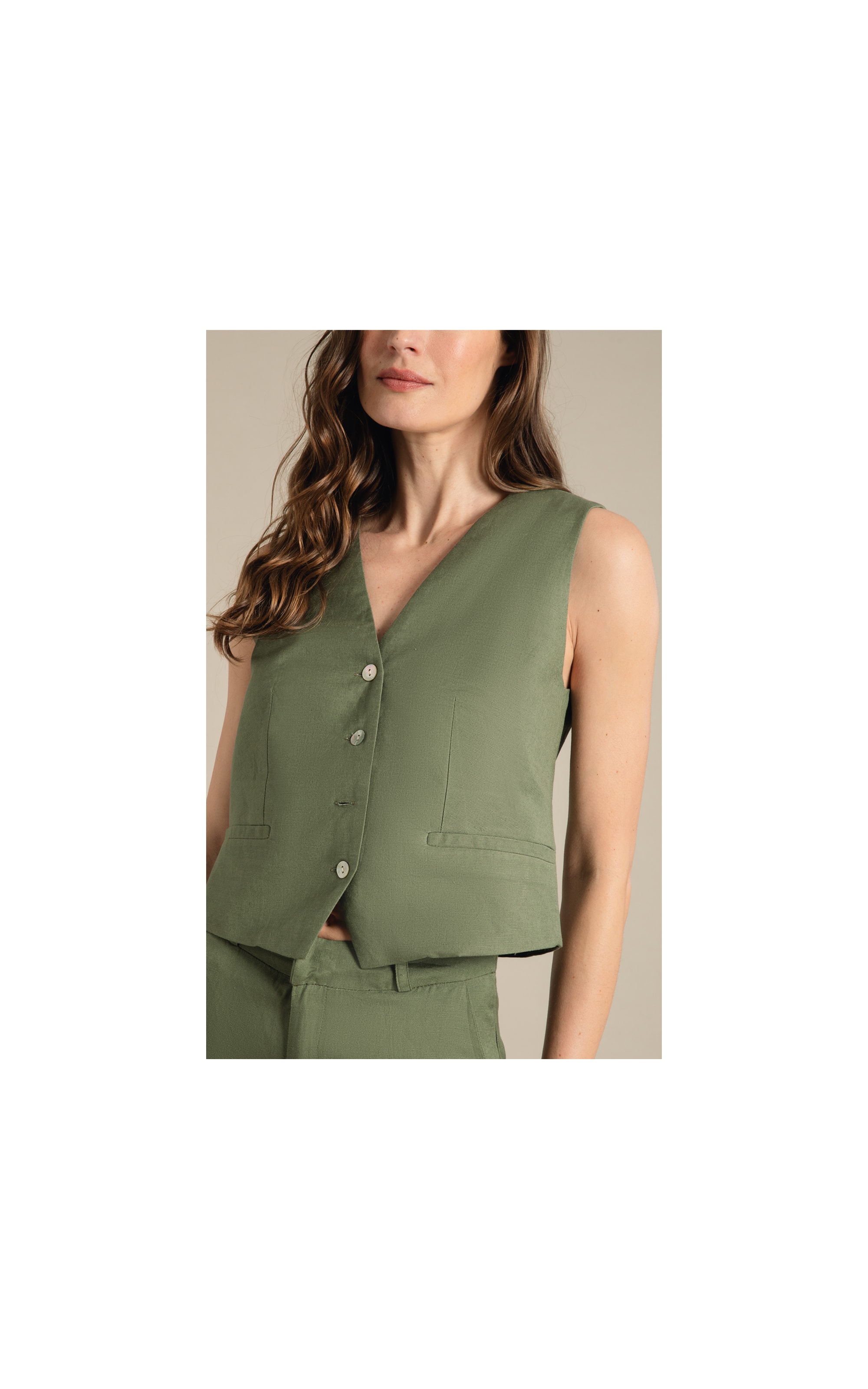 Colete Linho  Sue Verde Militar