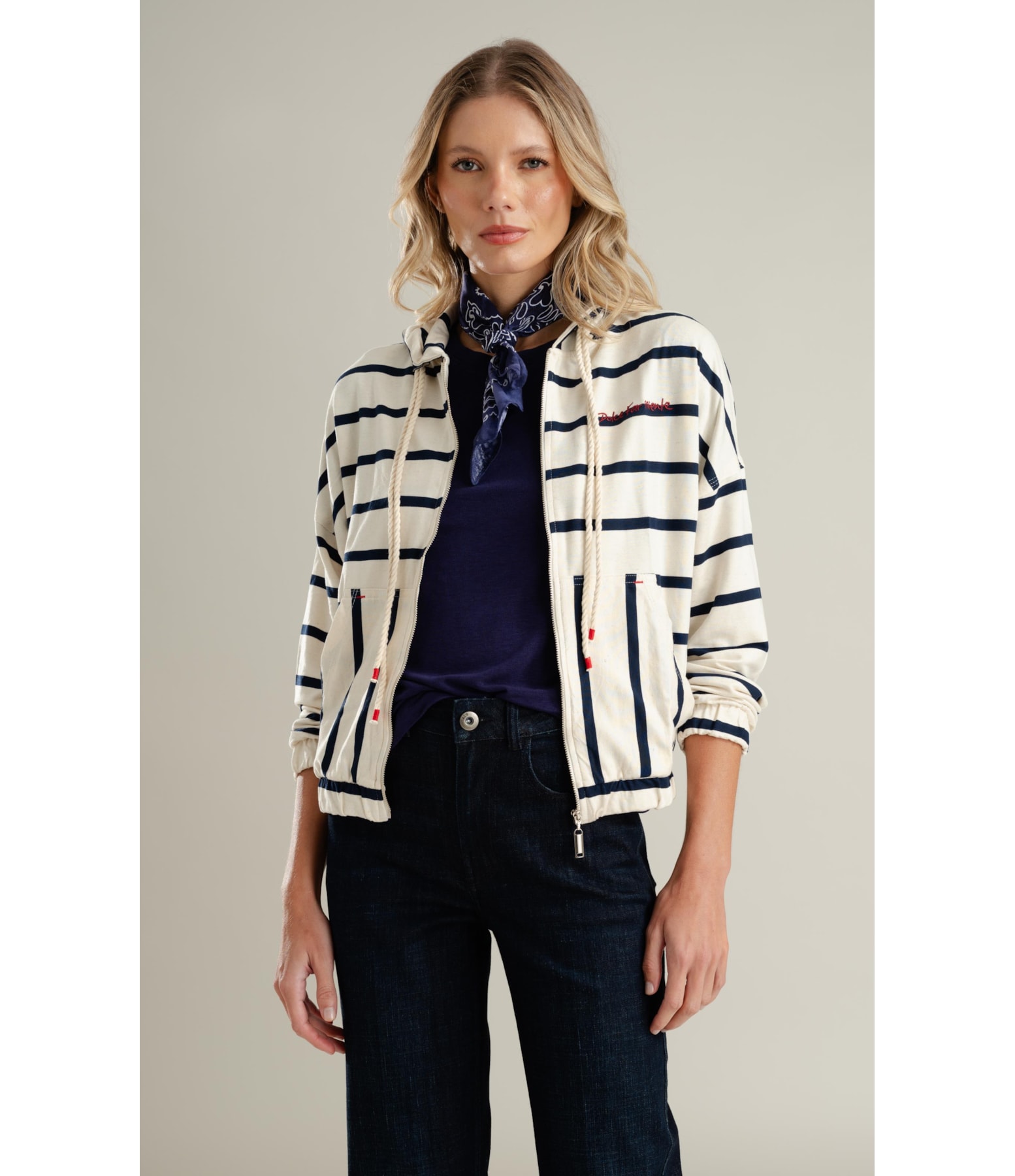 Jaqueta Chiara Capuz Listrado Lb Dark Navy