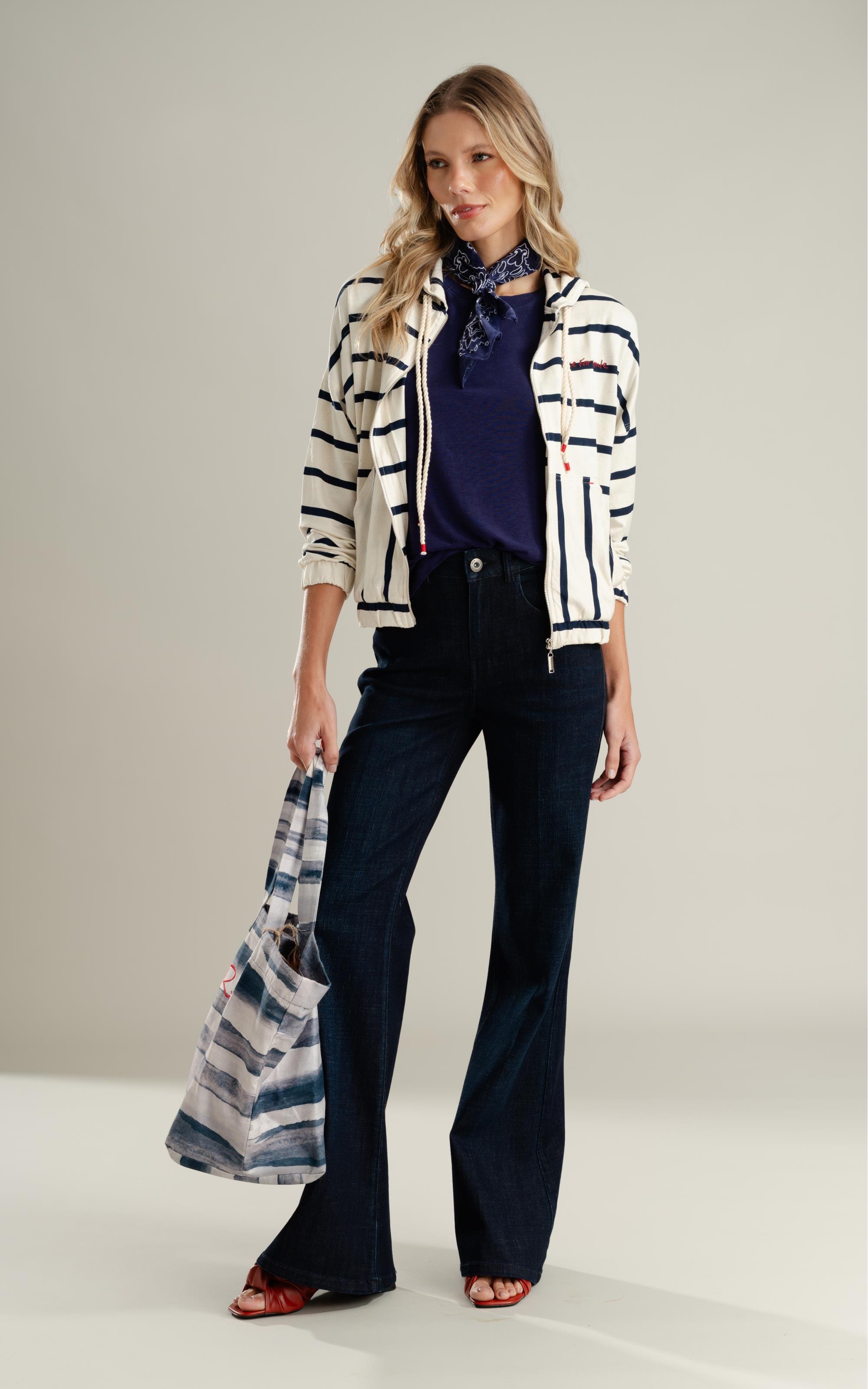 Jaqueta Chiara Capuz Listrado Lb Dark Navy