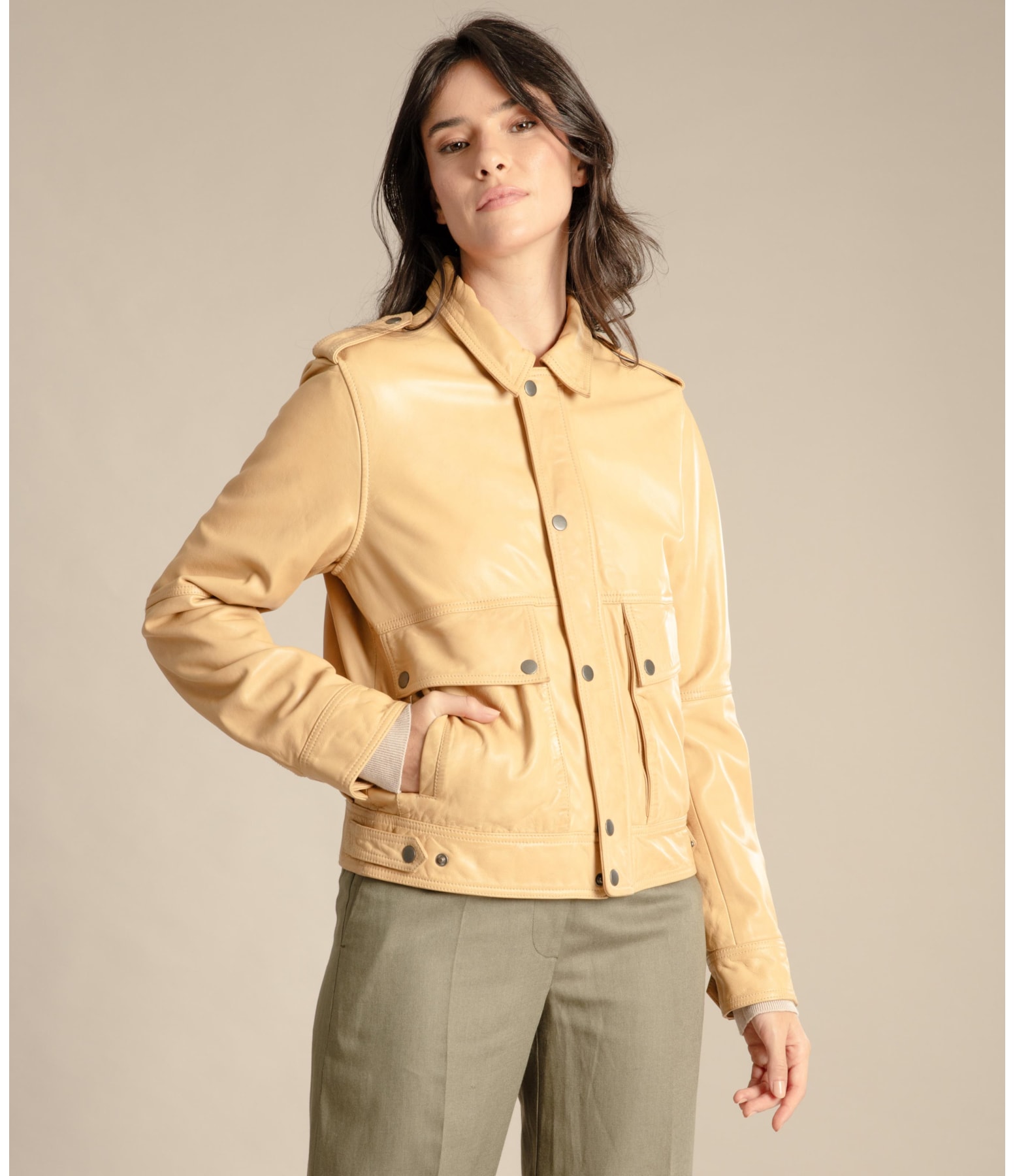 Jaqueta Jene Leather Bege