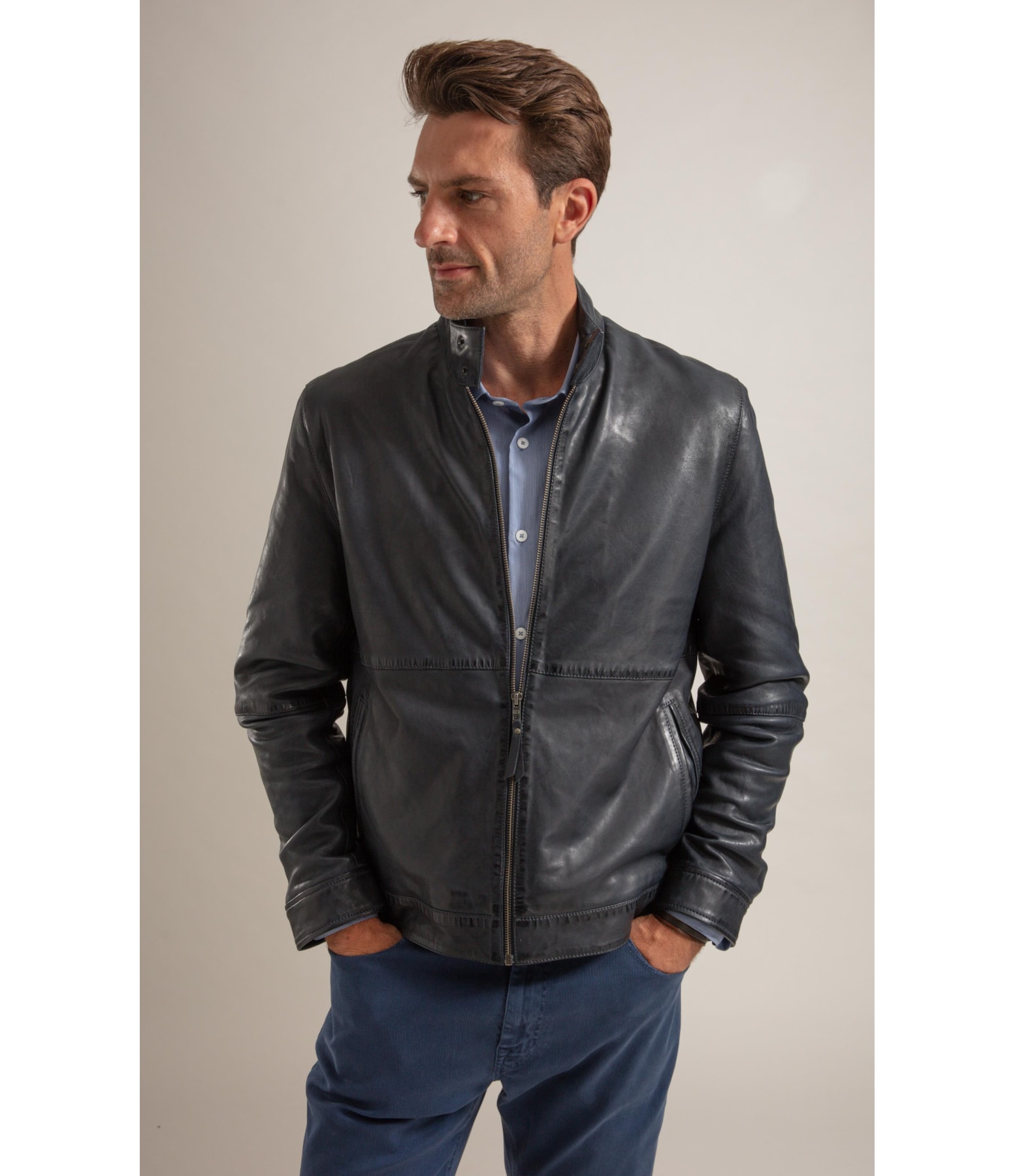 Jaqueta Kingston Leather Dark Navy