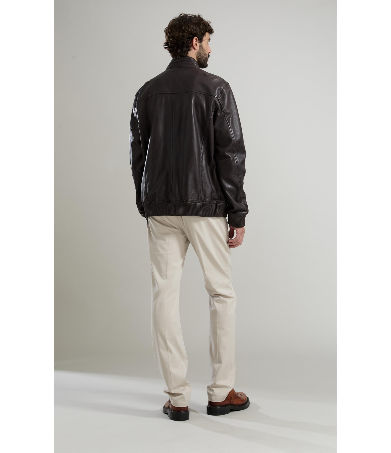 Jaqueta Leather Bomber Lambi Pierre Tabaco