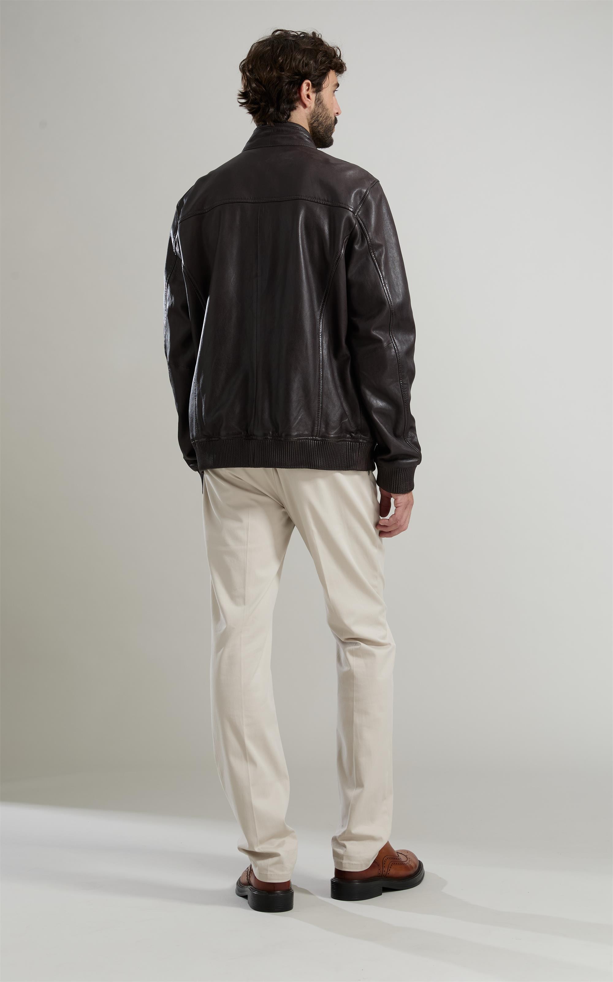 Jaqueta Leather Bomber Lambi Pierre Tabaco