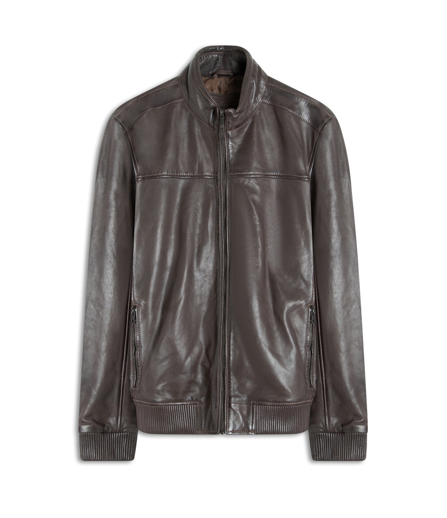 Jaqueta Leather Bomber Lambi Pierre Tabaco