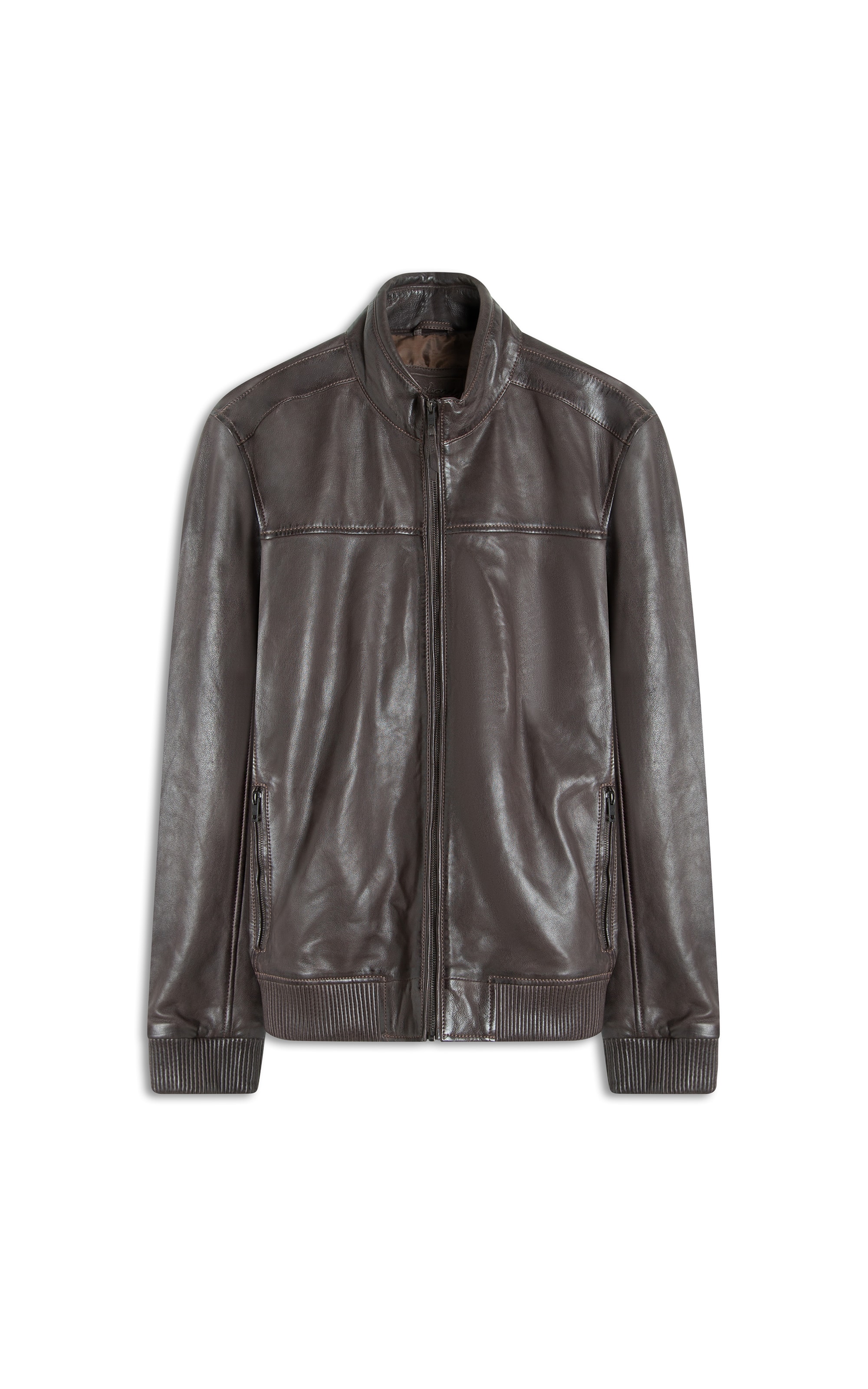 Jaqueta Leather Bomber Lambi Pierre Tabaco