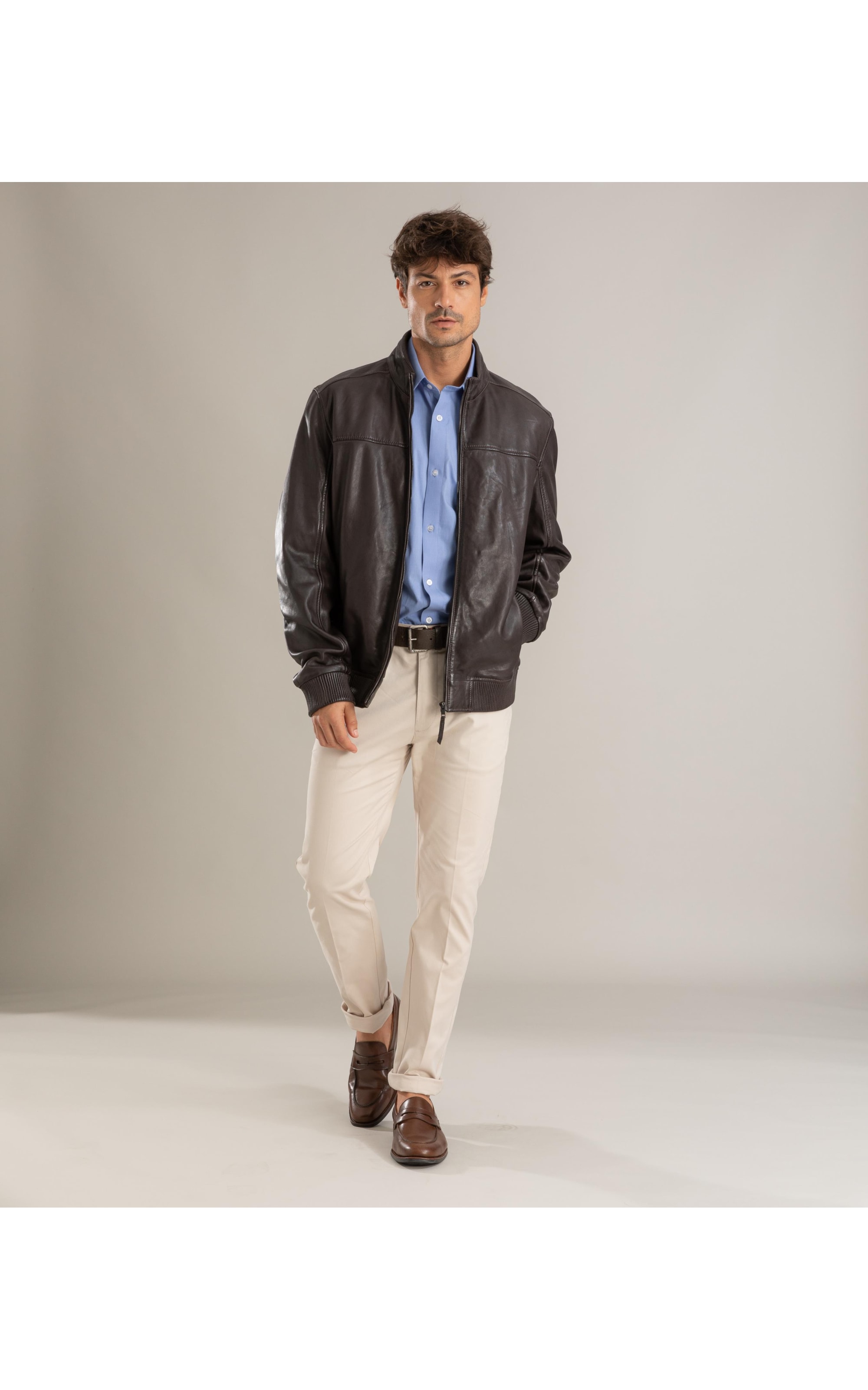 Jaqueta Leather Bomber Lambi Pierre Tabaco