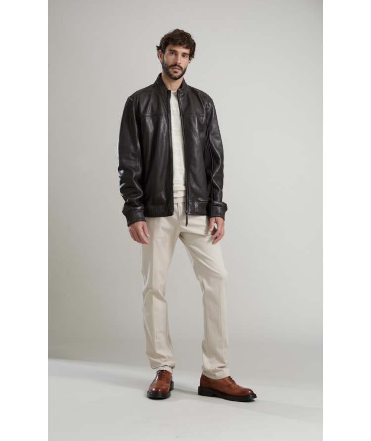 Jaqueta Leather Bomber Lambi Pierre Tabaco