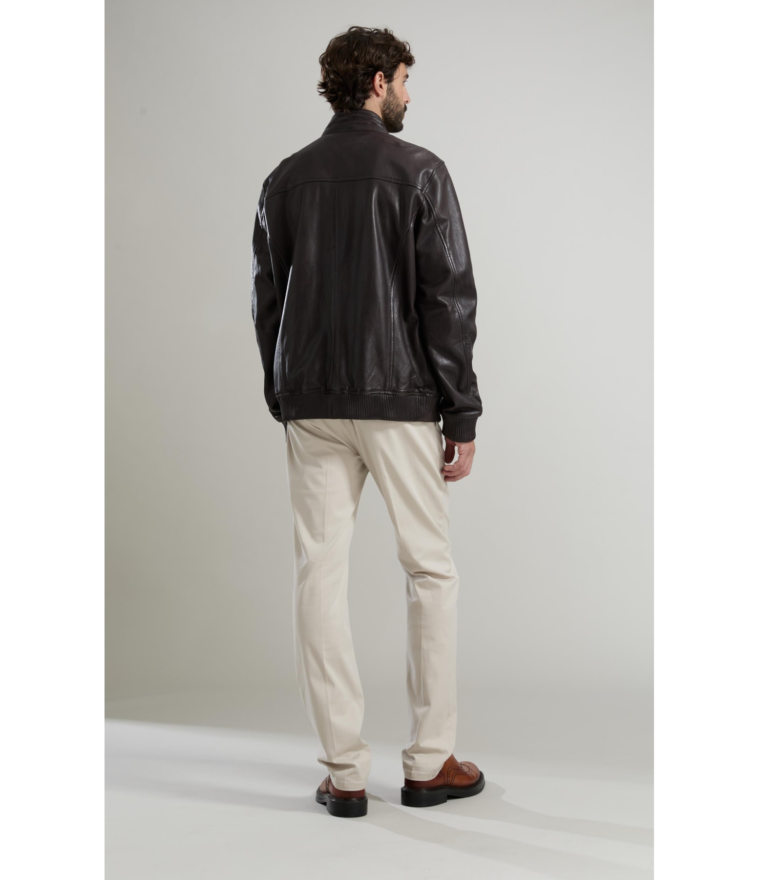 Jaqueta Leather Bomber Lambi Pierre Tabaco