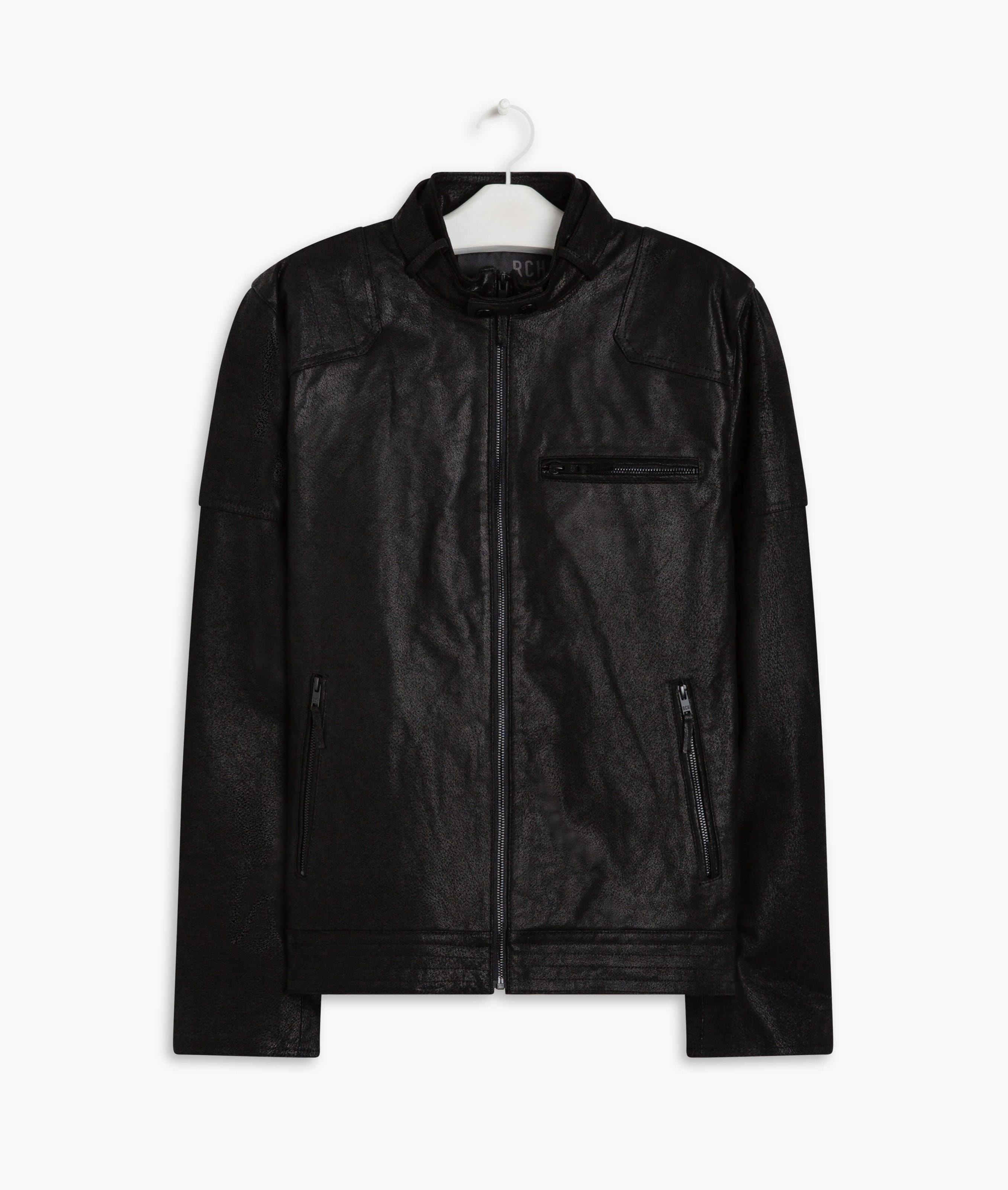 【nmtc+】　line leather jacket ブラック Jaqueta Natural Leather Preto