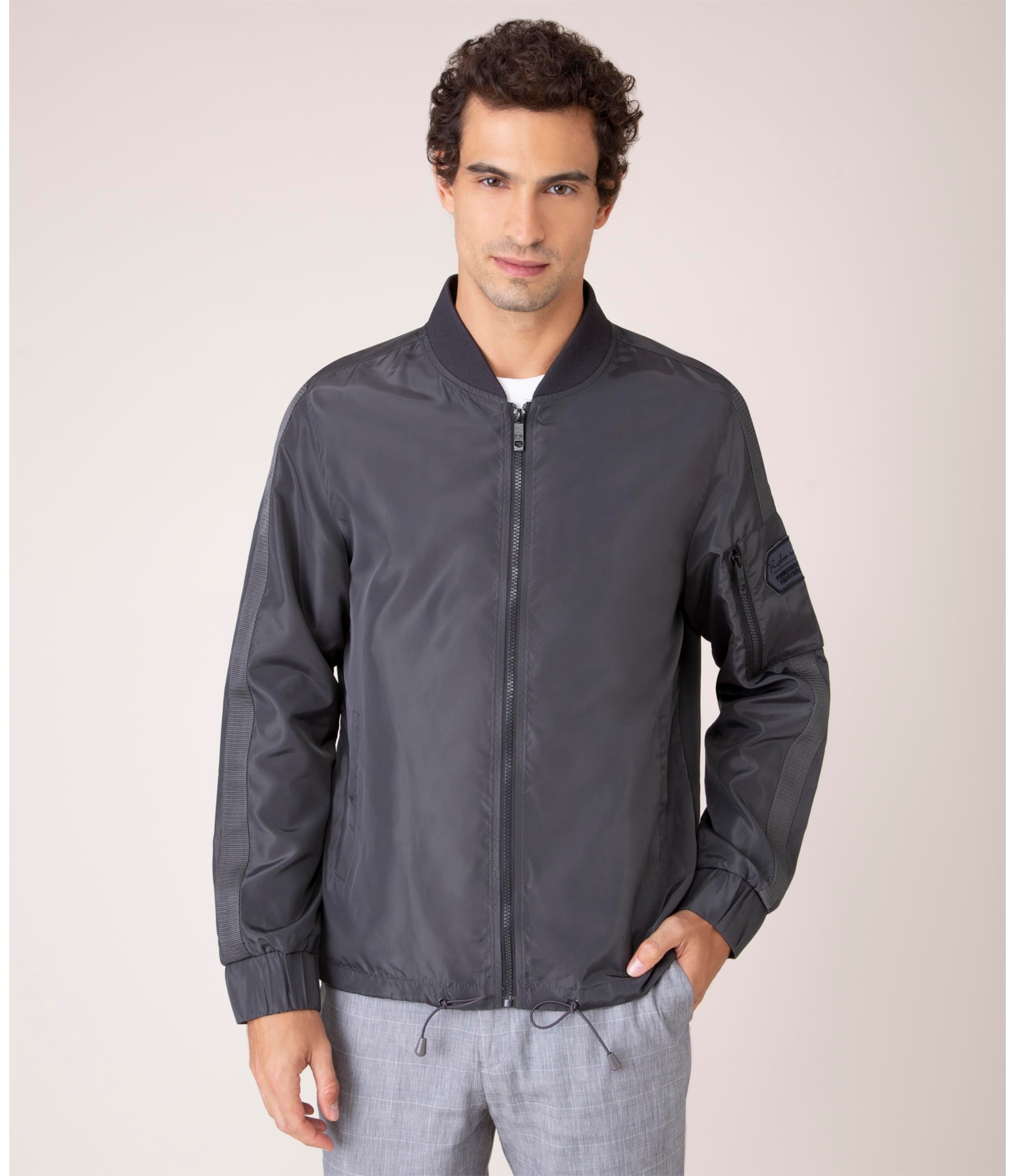 Jaqueta Nylon Bomber Rib Chumbo Mescla