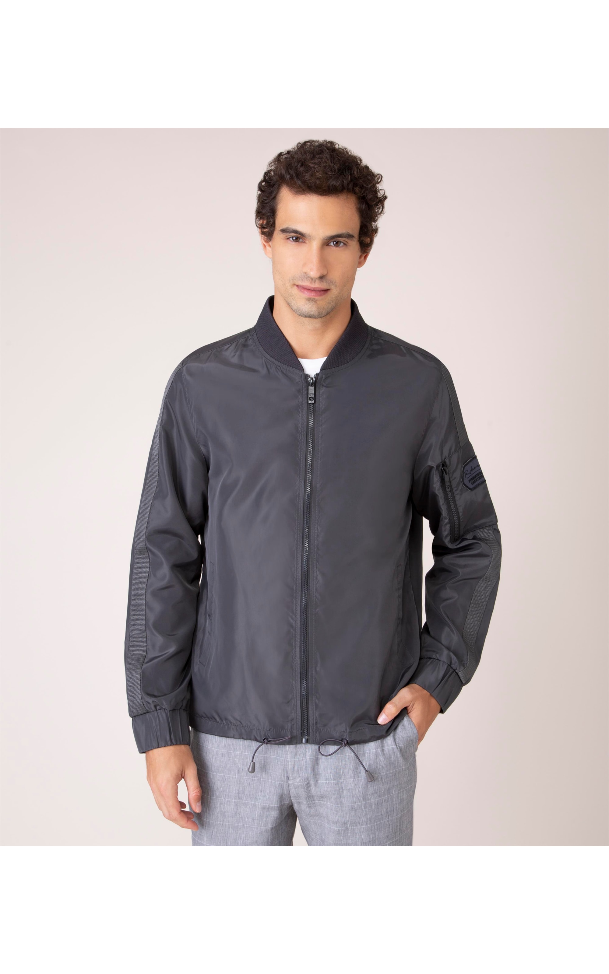 Jaqueta Nylon Bomber Rib Chumbo Mescla