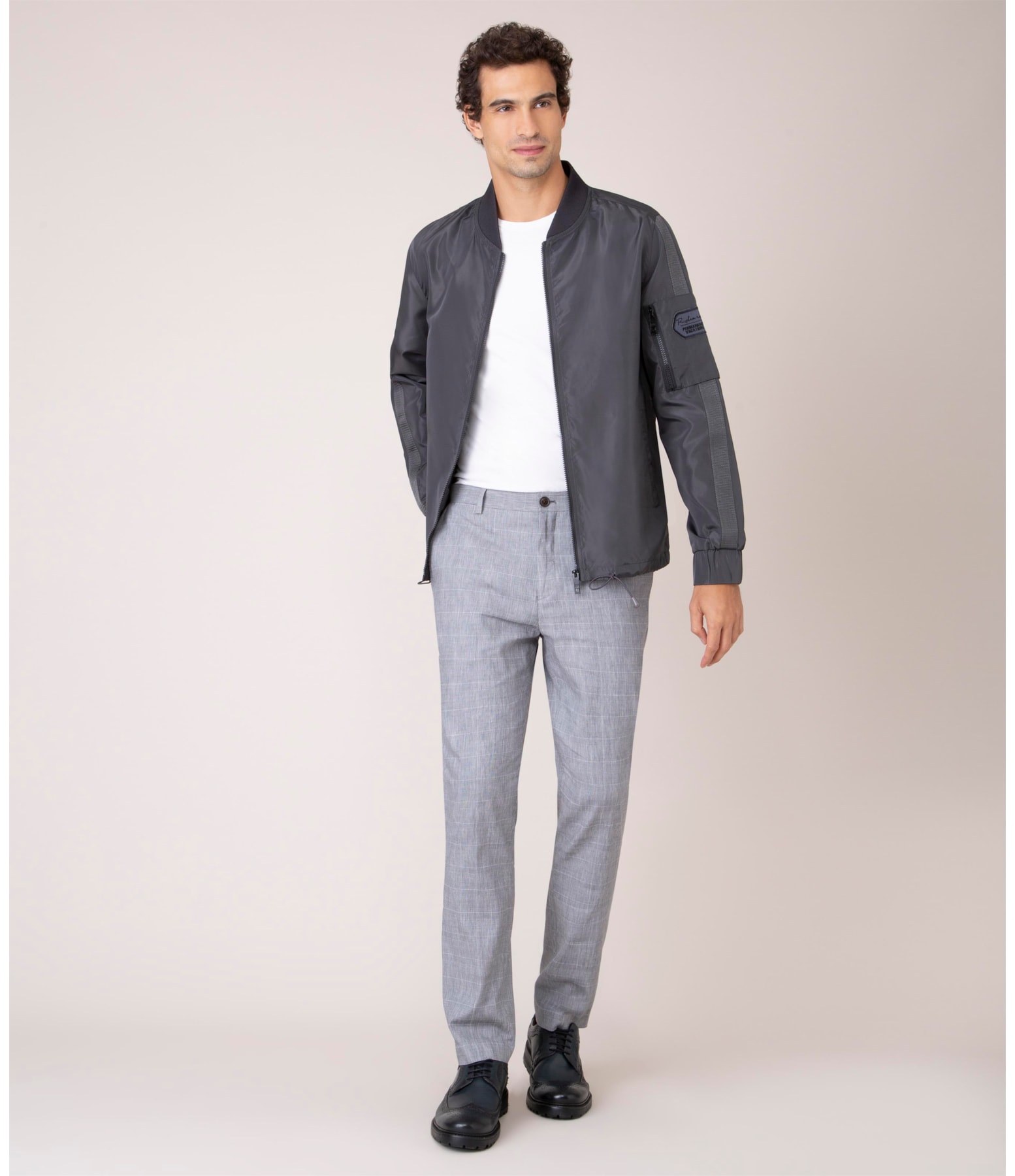 Jaqueta Nylon Bomber Rib Chumbo Mescla