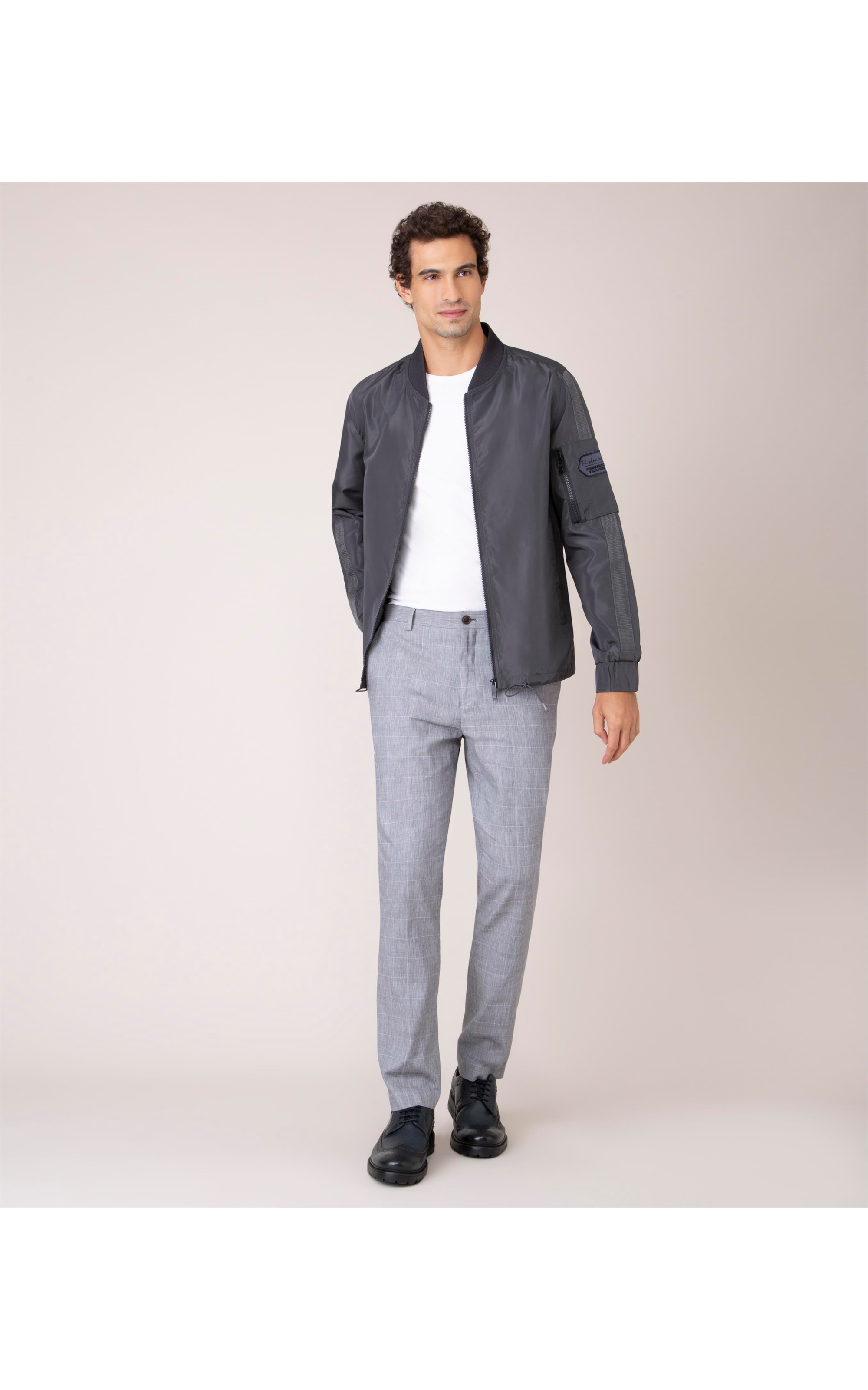 Jaqueta Nylon Bomber Rib Chumbo Mescla