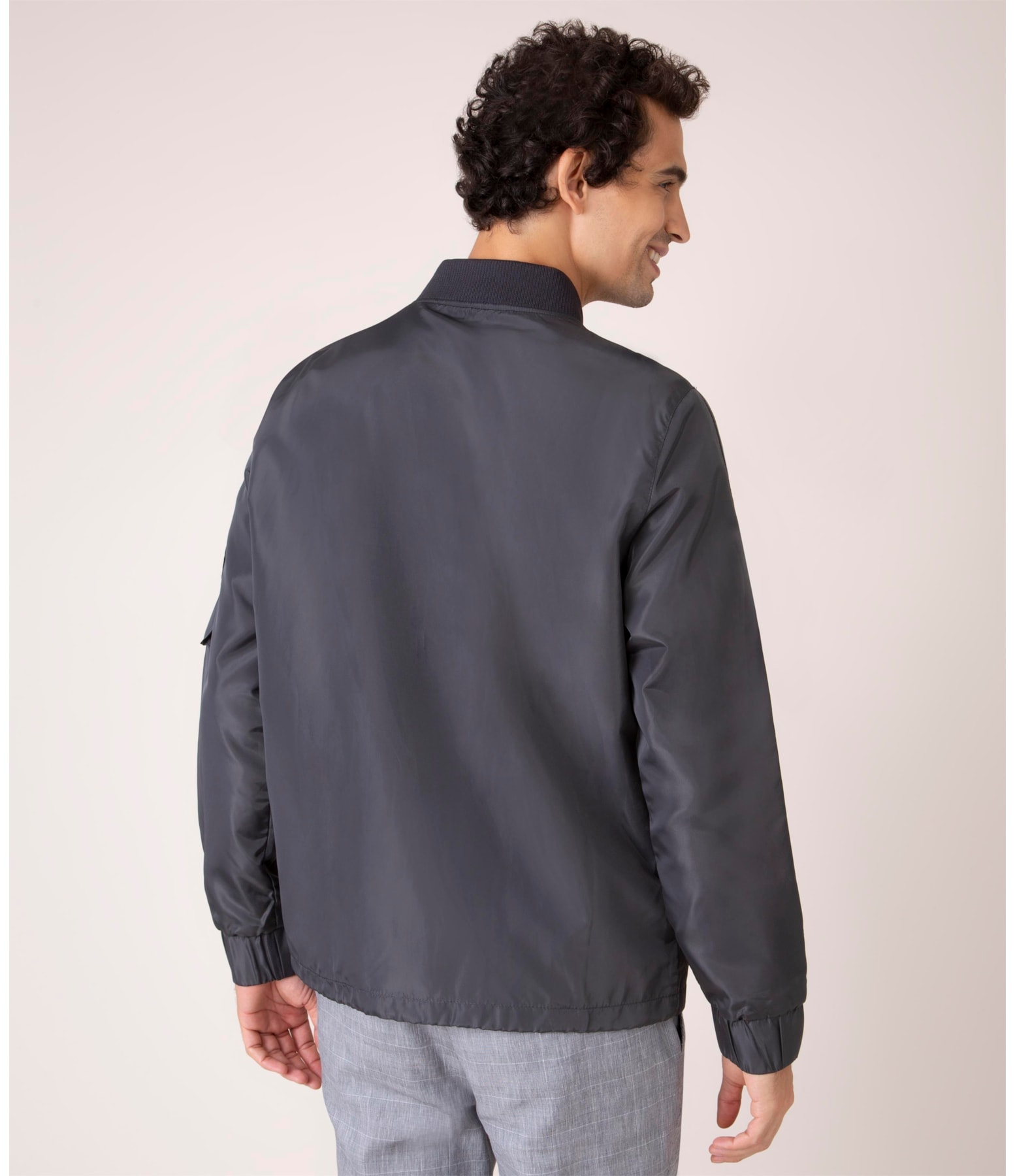 Jaqueta Nylon Bomber Rib Chumbo Mescla