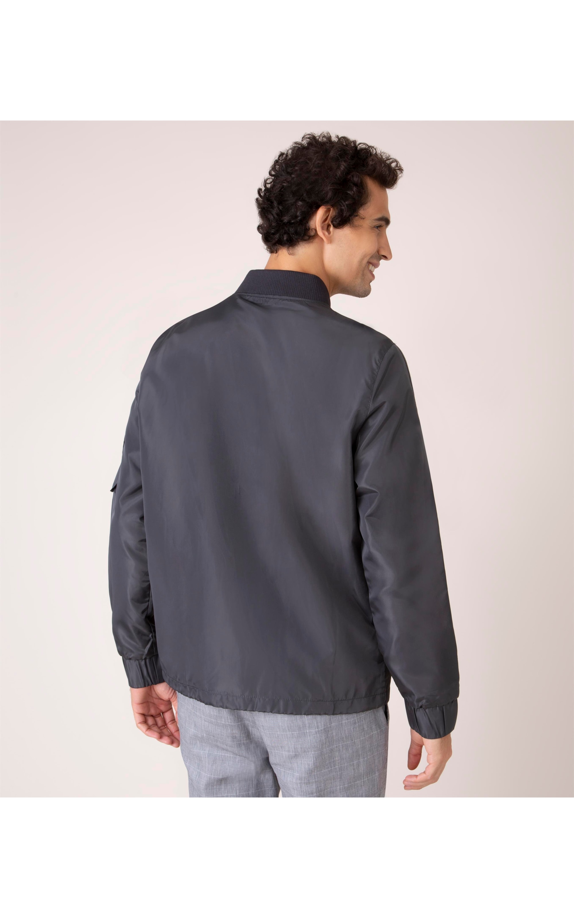 Jaqueta Nylon Bomber Rib Chumbo Mescla