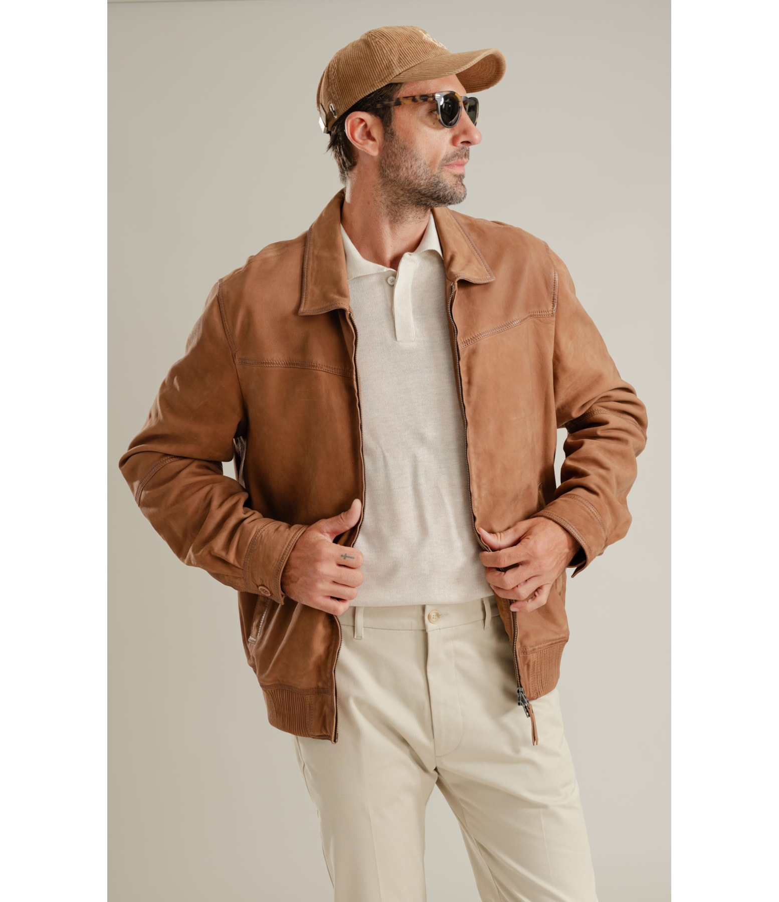 Jaqueta Renan Leather Nubuck Caramelo
