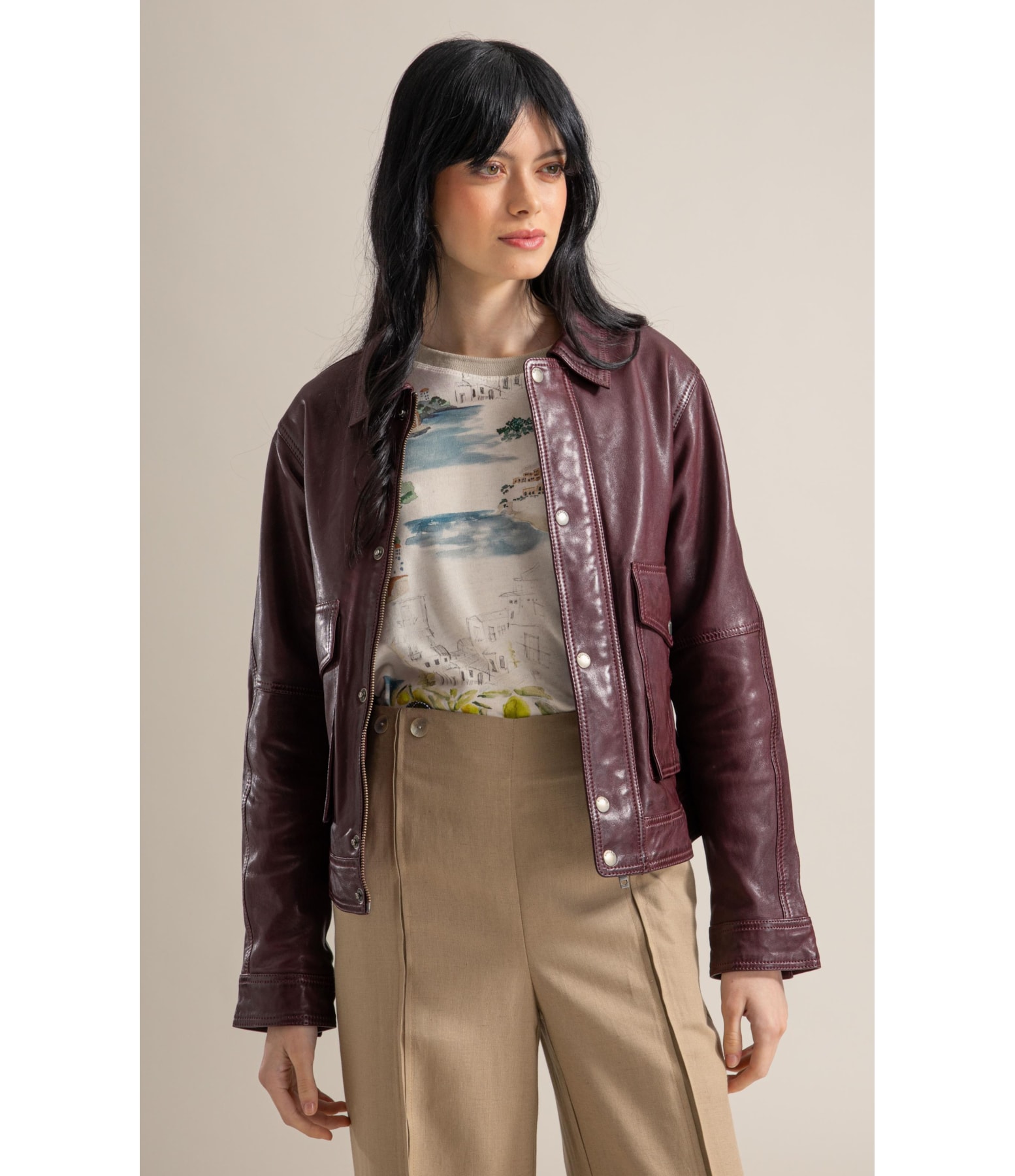 Jaqueta Viola Leather Bordeaux