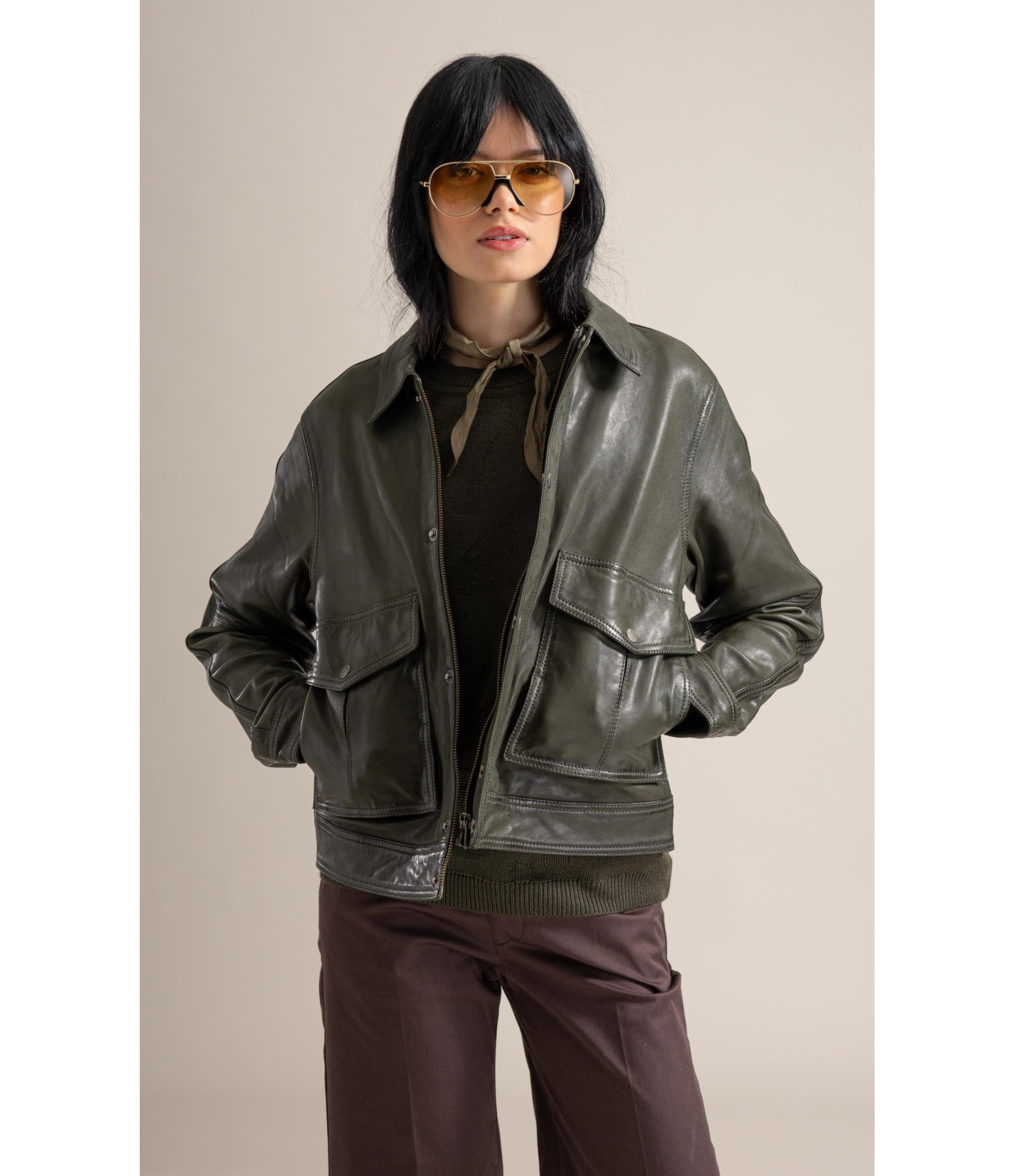 Jaqueta Viola Leather Verde Army