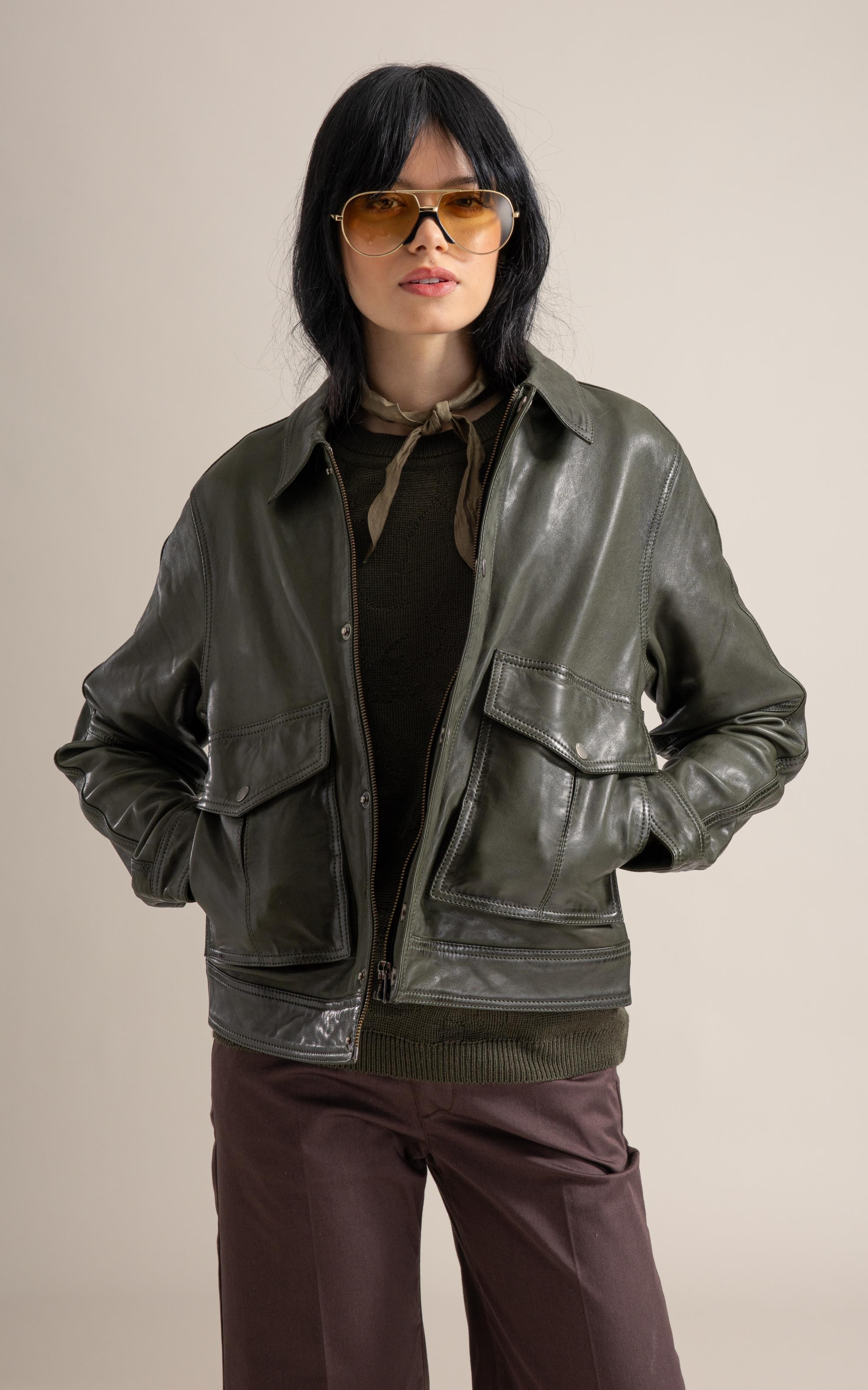 Jaqueta Viola Leather Verde Army