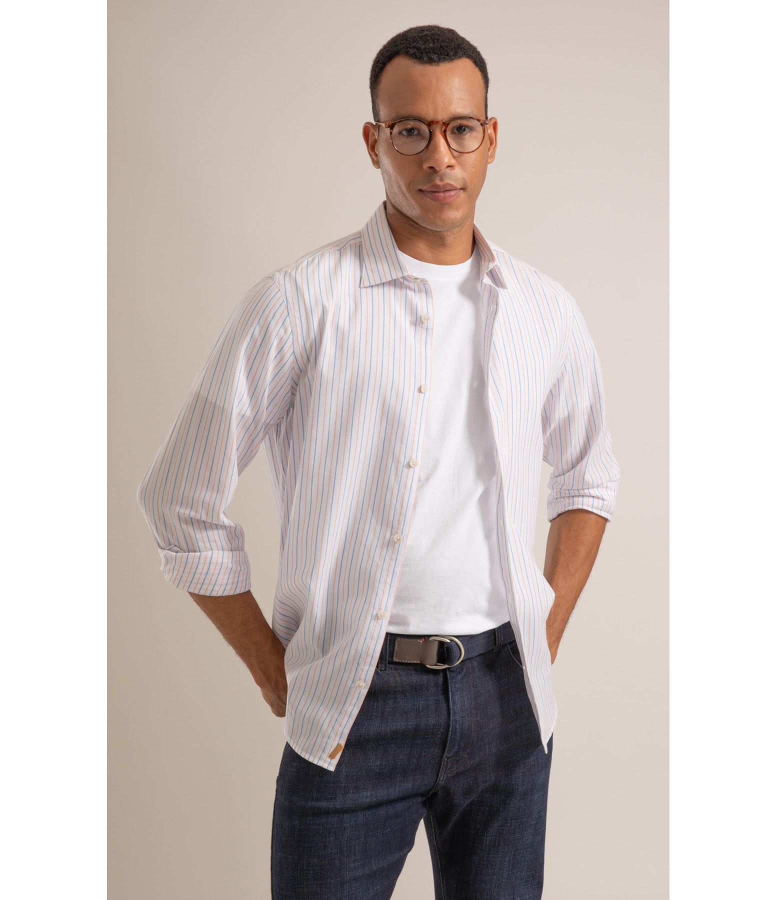 Long Sleeve Heitor Strpd Traveler Shirt Laranja