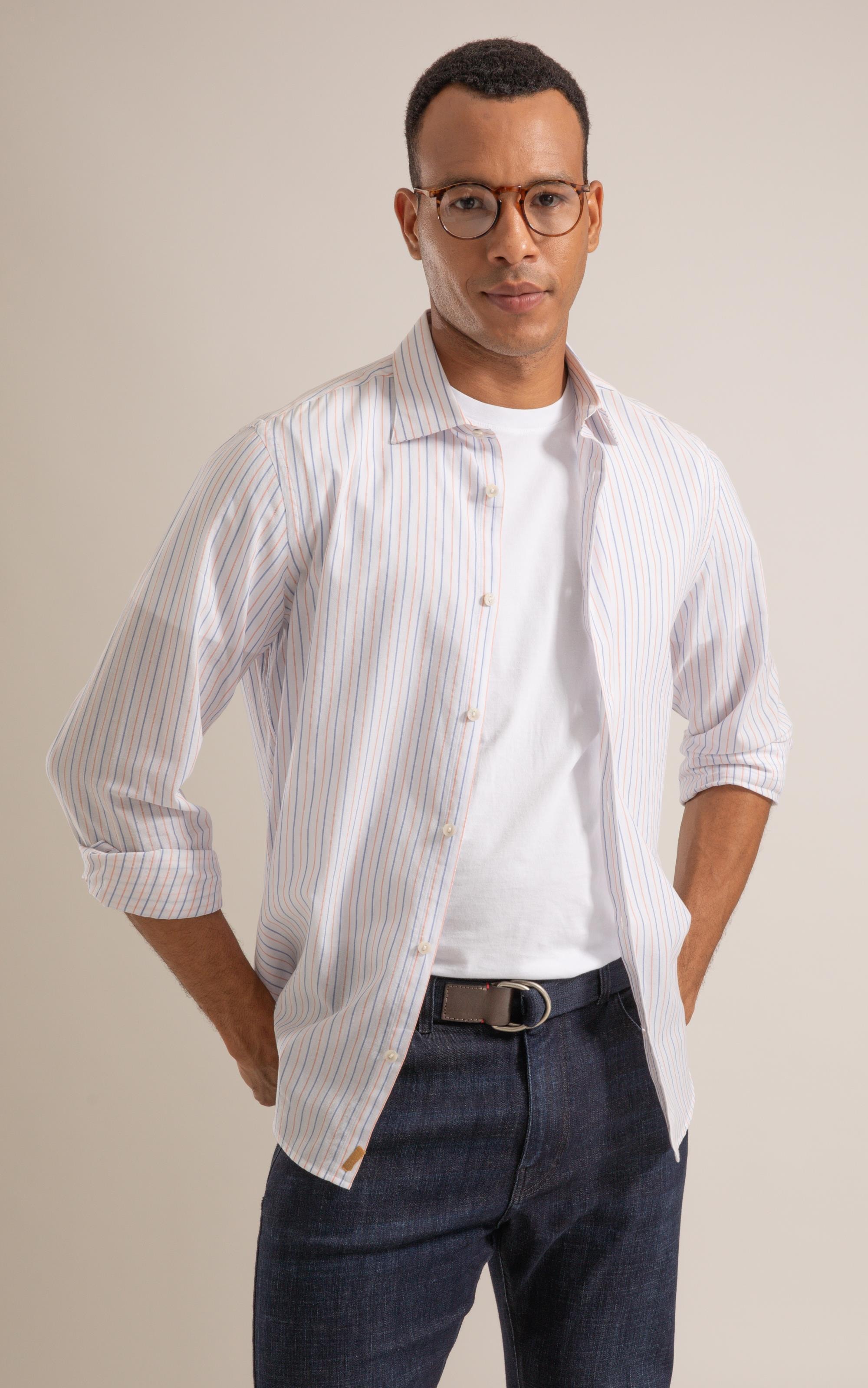 Long Sleeve Heitor Strpd Traveler Shirt Laranja