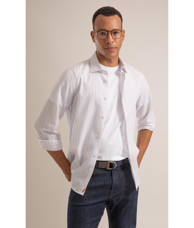 Long Sleeve Heitor Strpd Traveler Shirt Laranja