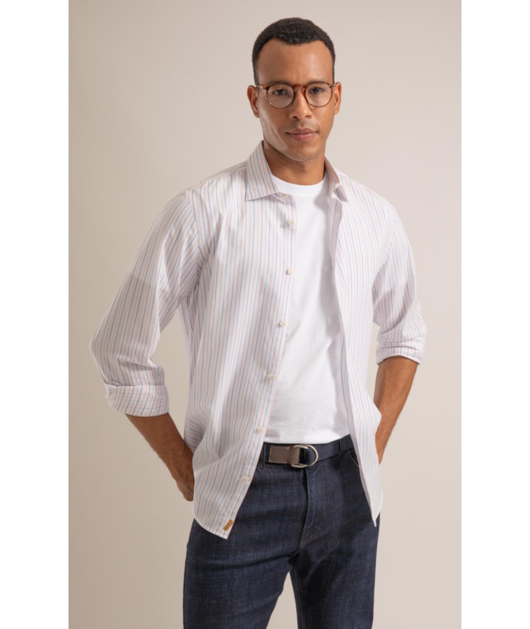 Long Sleeve Heitor Strpd Traveler Shirt Laranja