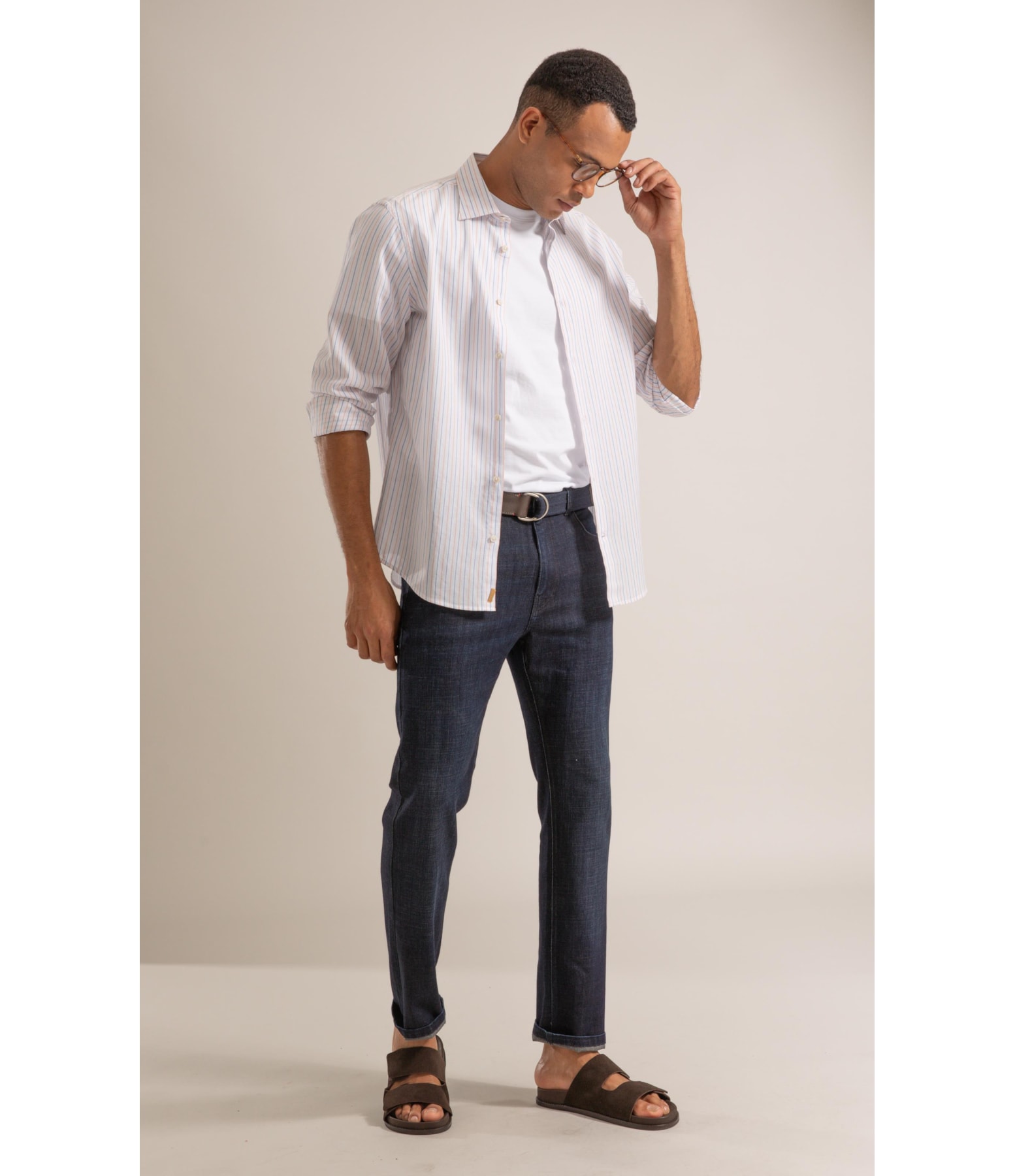 Long Sleeve Heitor Strpd Traveler Shirt Laranja