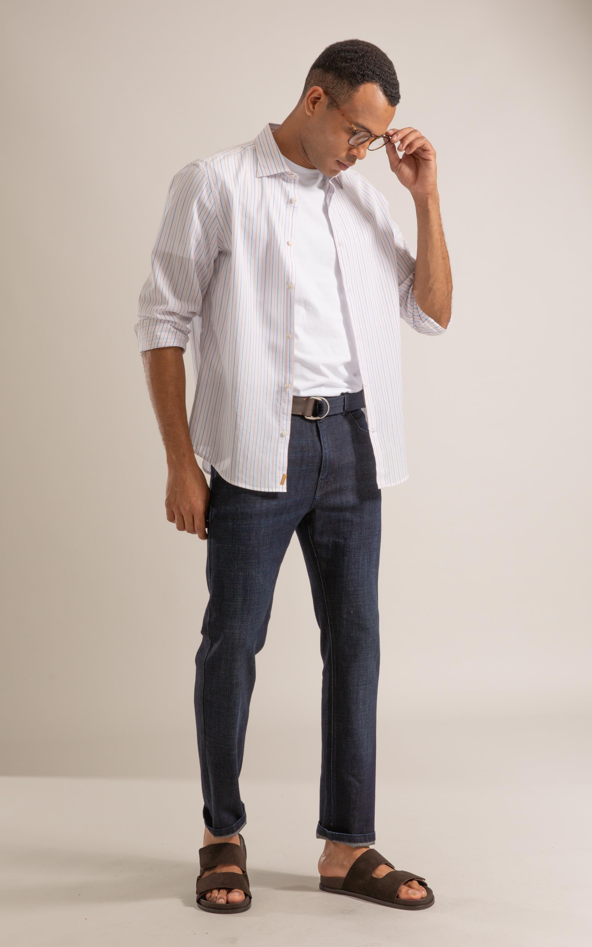 Long Sleeve Heitor Strpd Traveler Shirt Laranja