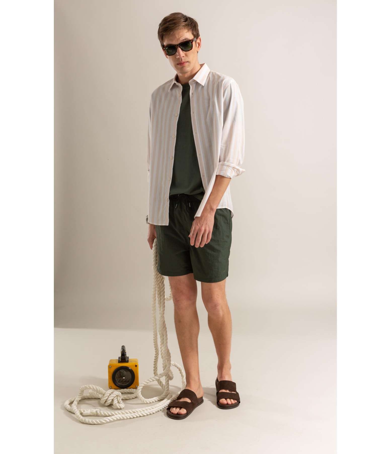 Long Sleeve Isaac Striped Traveler Shirt Bege