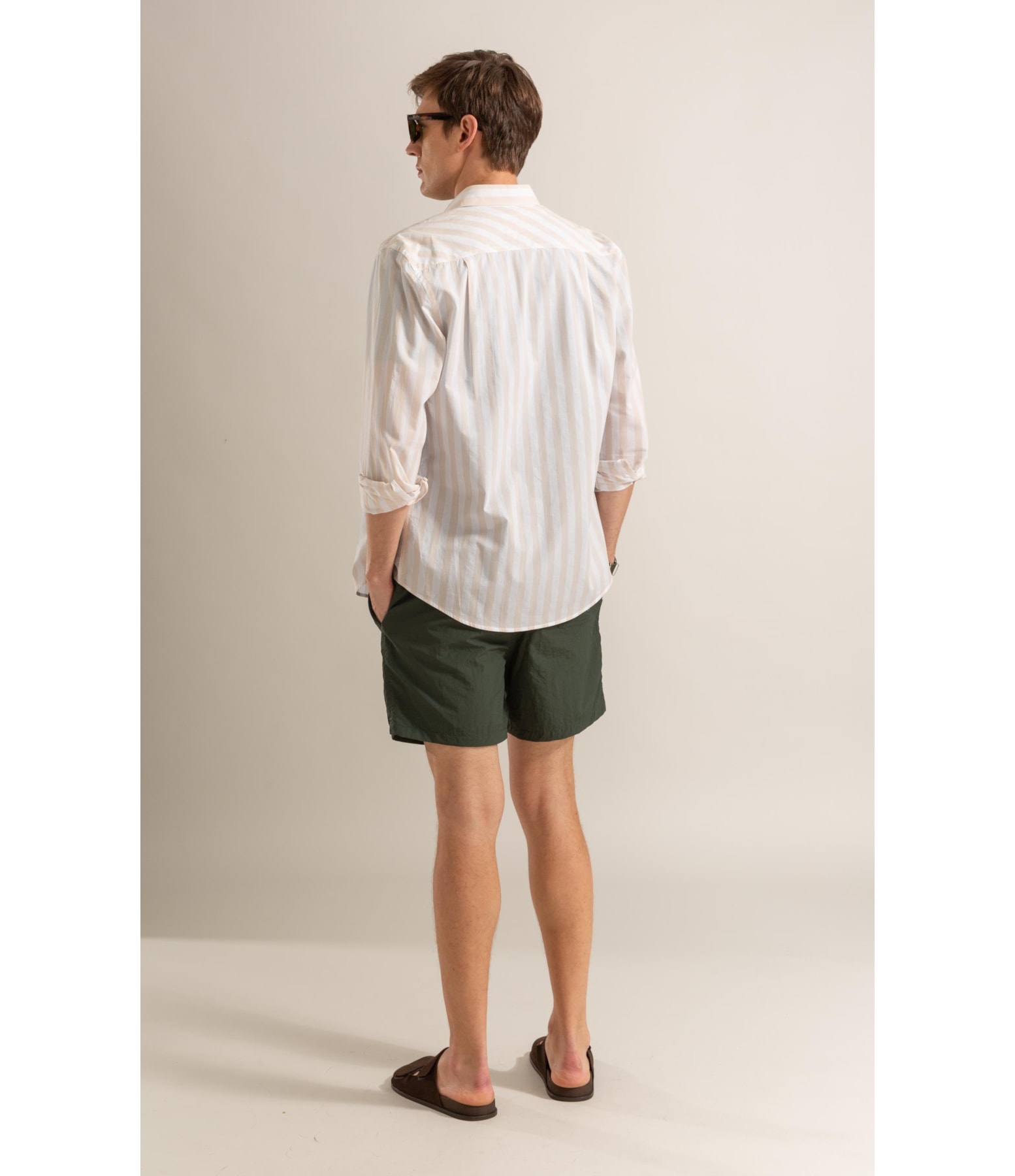 Long Sleeve Isaac Striped Traveler Shirt Bege