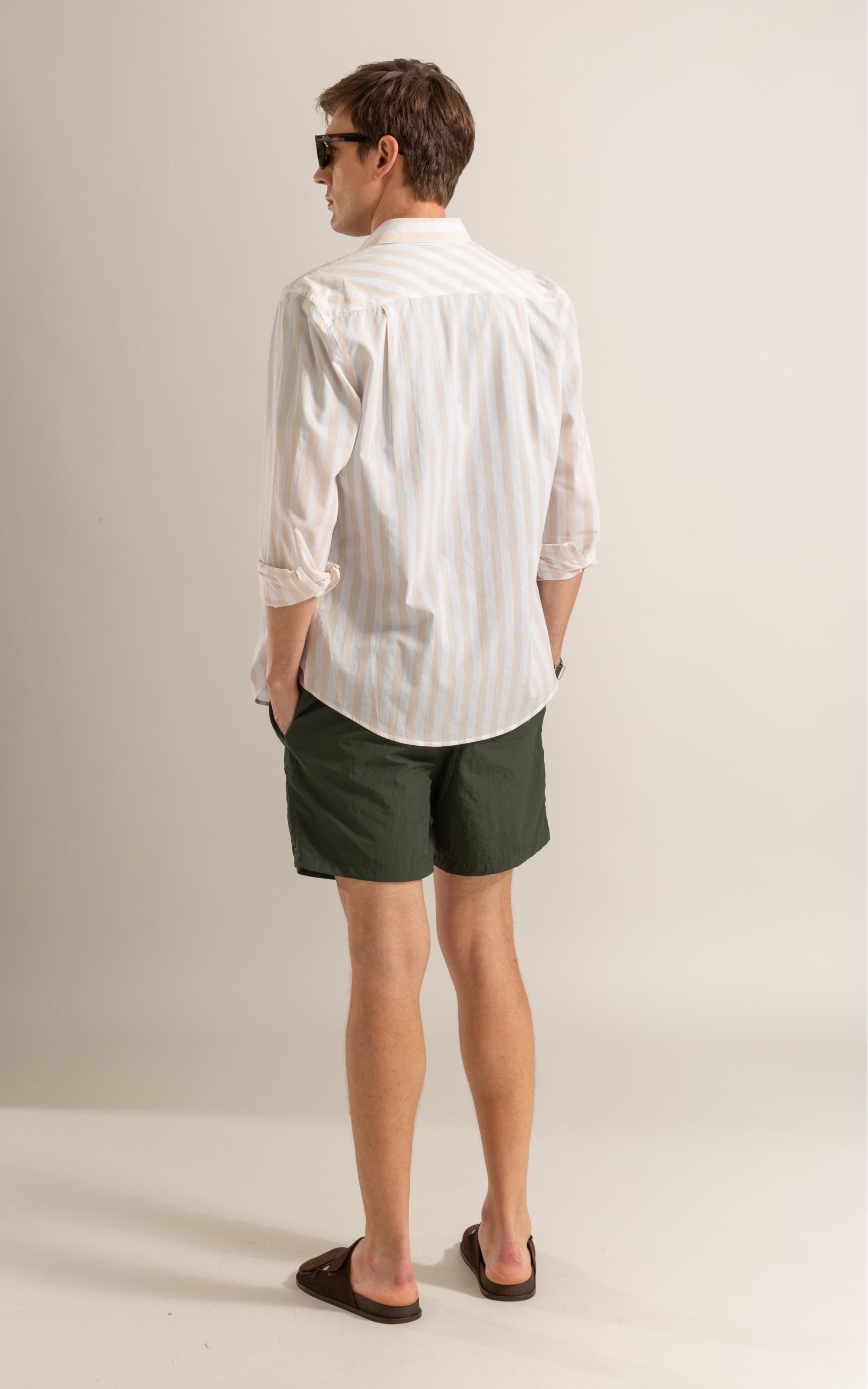 Long Sleeve Isaac Striped Traveler Shirt Bege