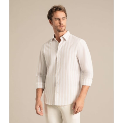Long Sleeve Isaac Striped Traveler Shirt Bege