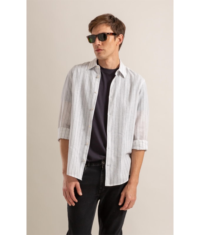 Long Sleeve Linho   Erick Striped Shirt Azul Bic