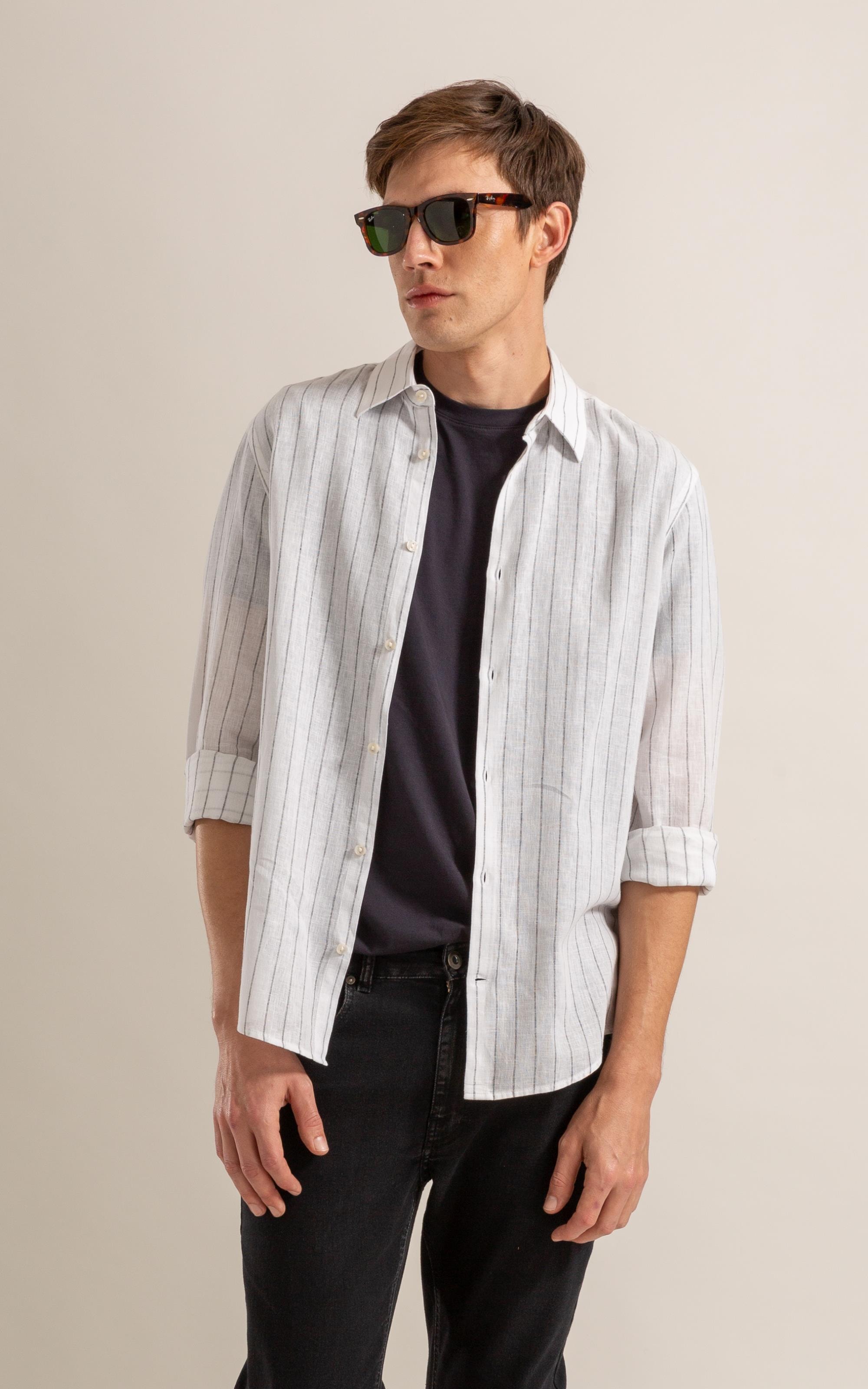 Long Sleeve Linho   Erick Striped Shirt Azul Bic