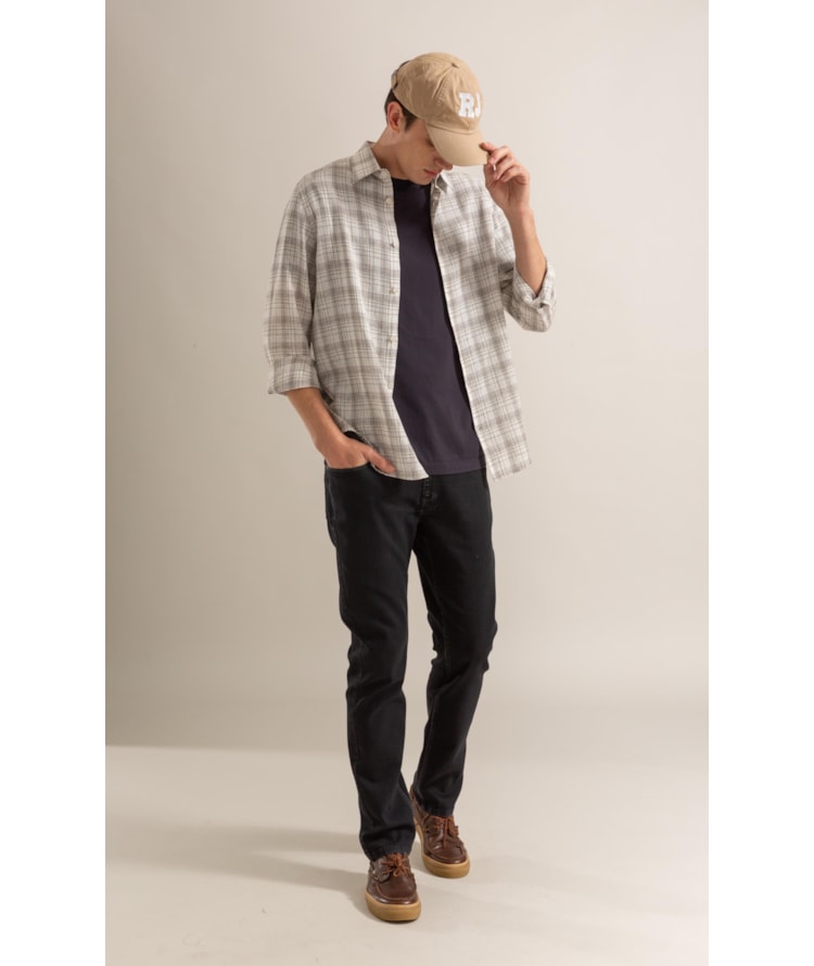 Long Sleeve Linho   Ryan Plaid Shirt Cinza Claro