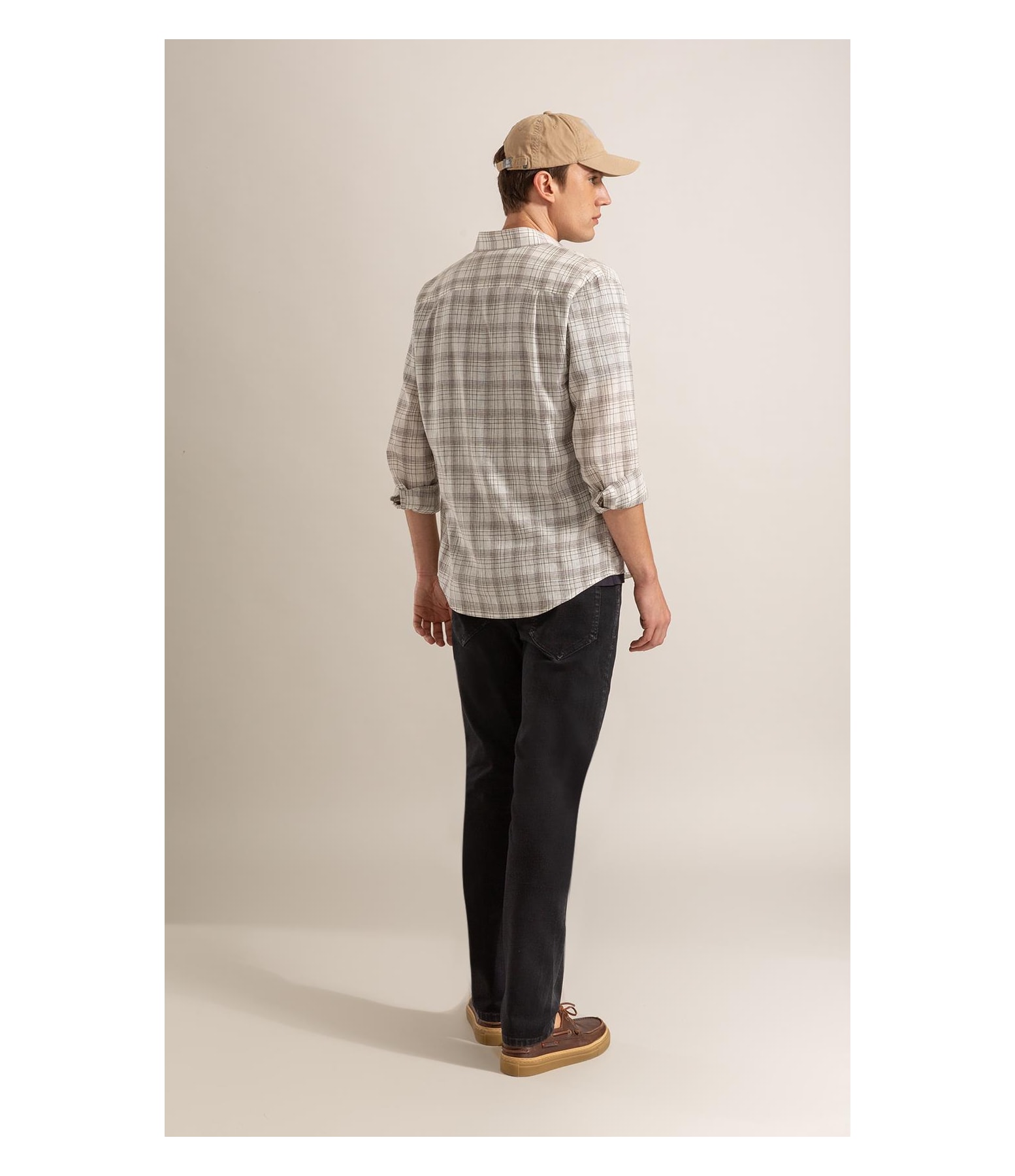 Long Sleeve Linho   Ryan Plaid Shirt Cinza Claro