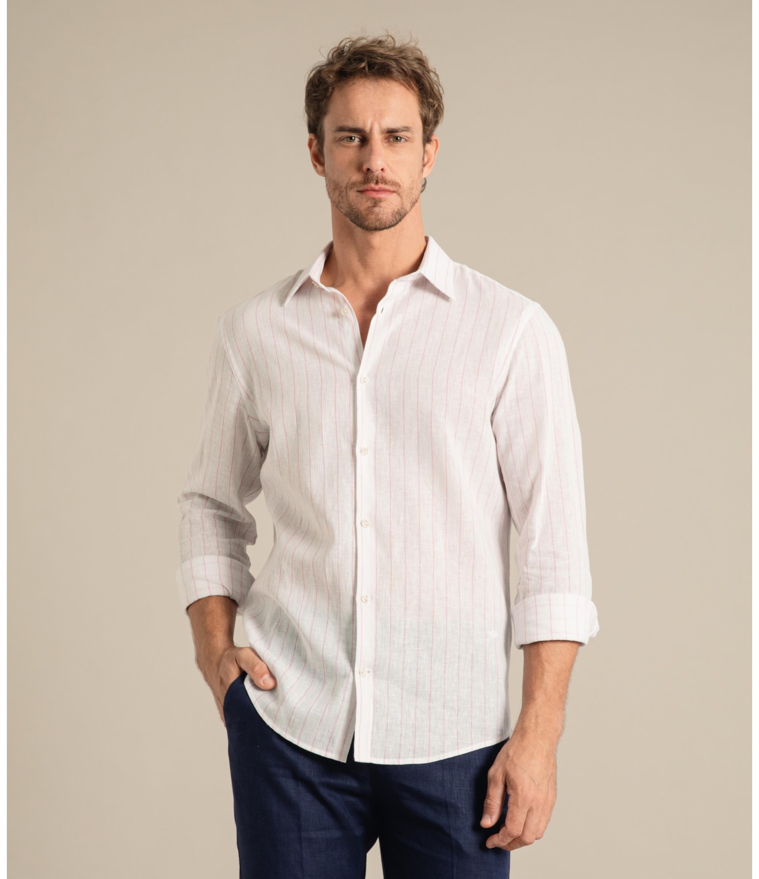 Long Sleeve Linho   Yuri Striped Shirt Laranja