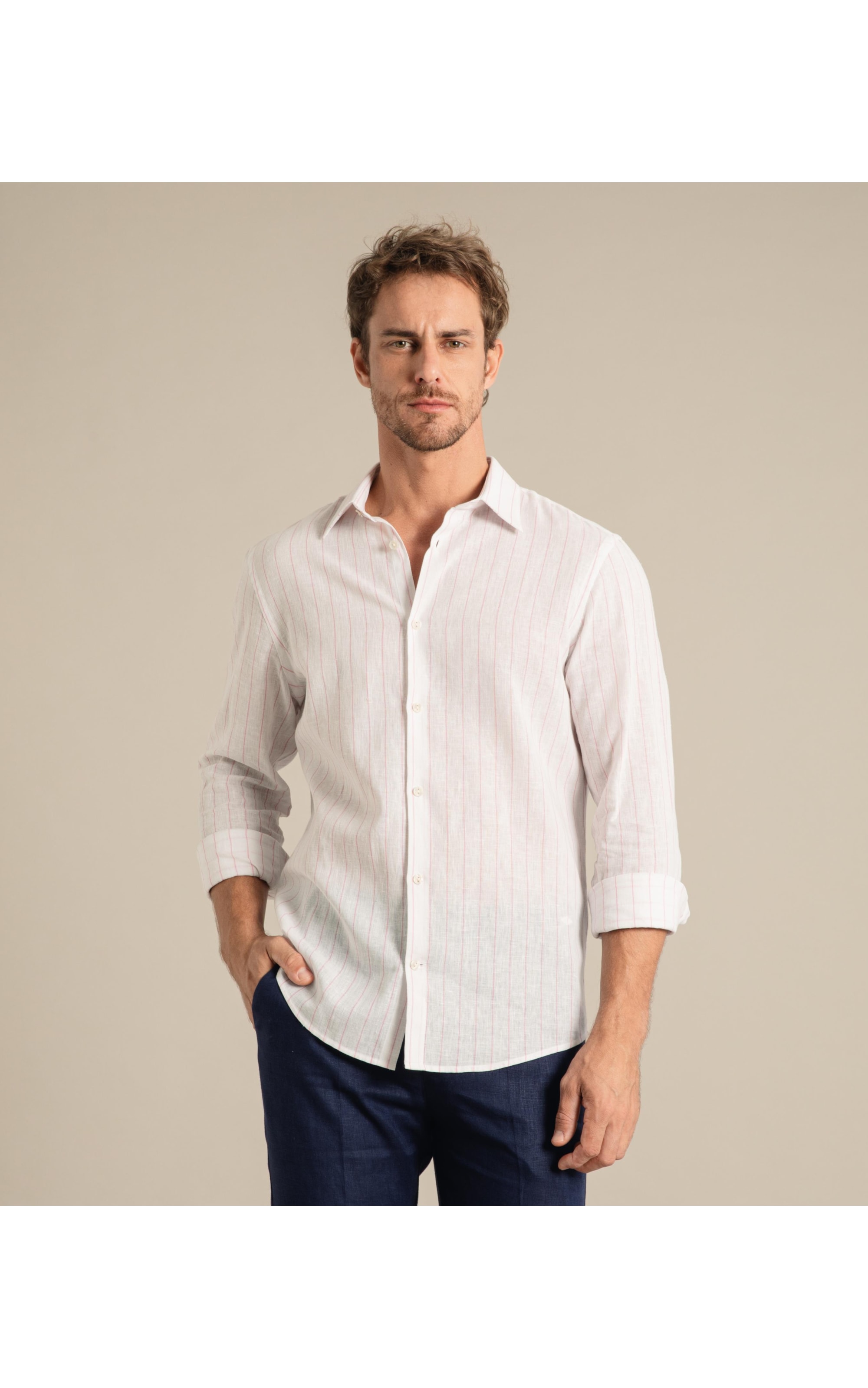 Long Sleeve Linho   Yuri Striped Shirt Laranja