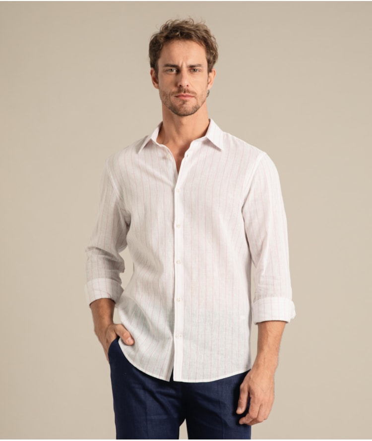 Long Sleeve Linho   Yuri Striped Shirt Laranja