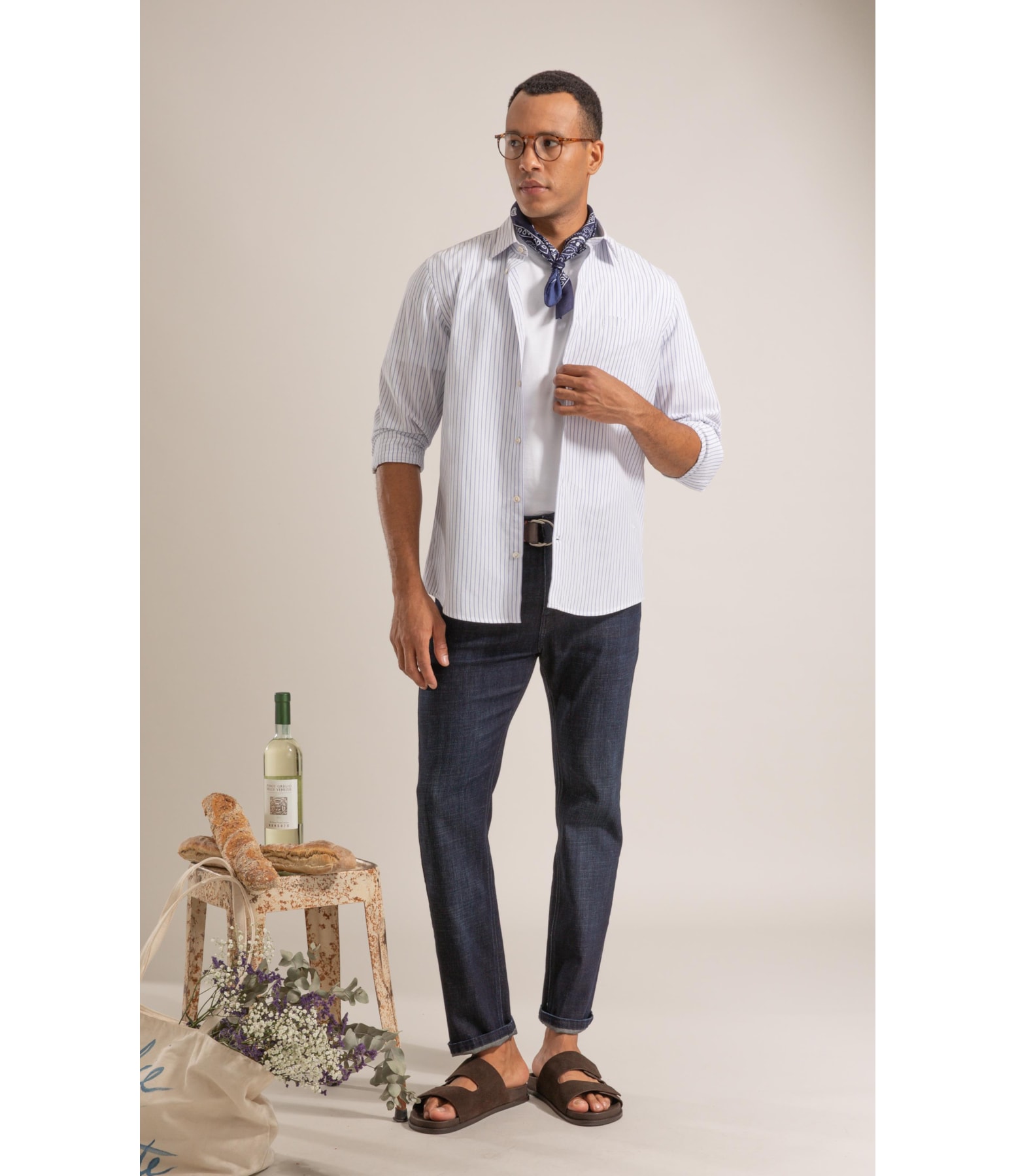 Long Sleeve Lorenzo Strpd Traveler Shirt Azul Bic